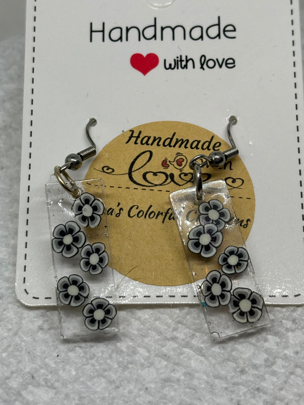 Black and White Flowered Earrings