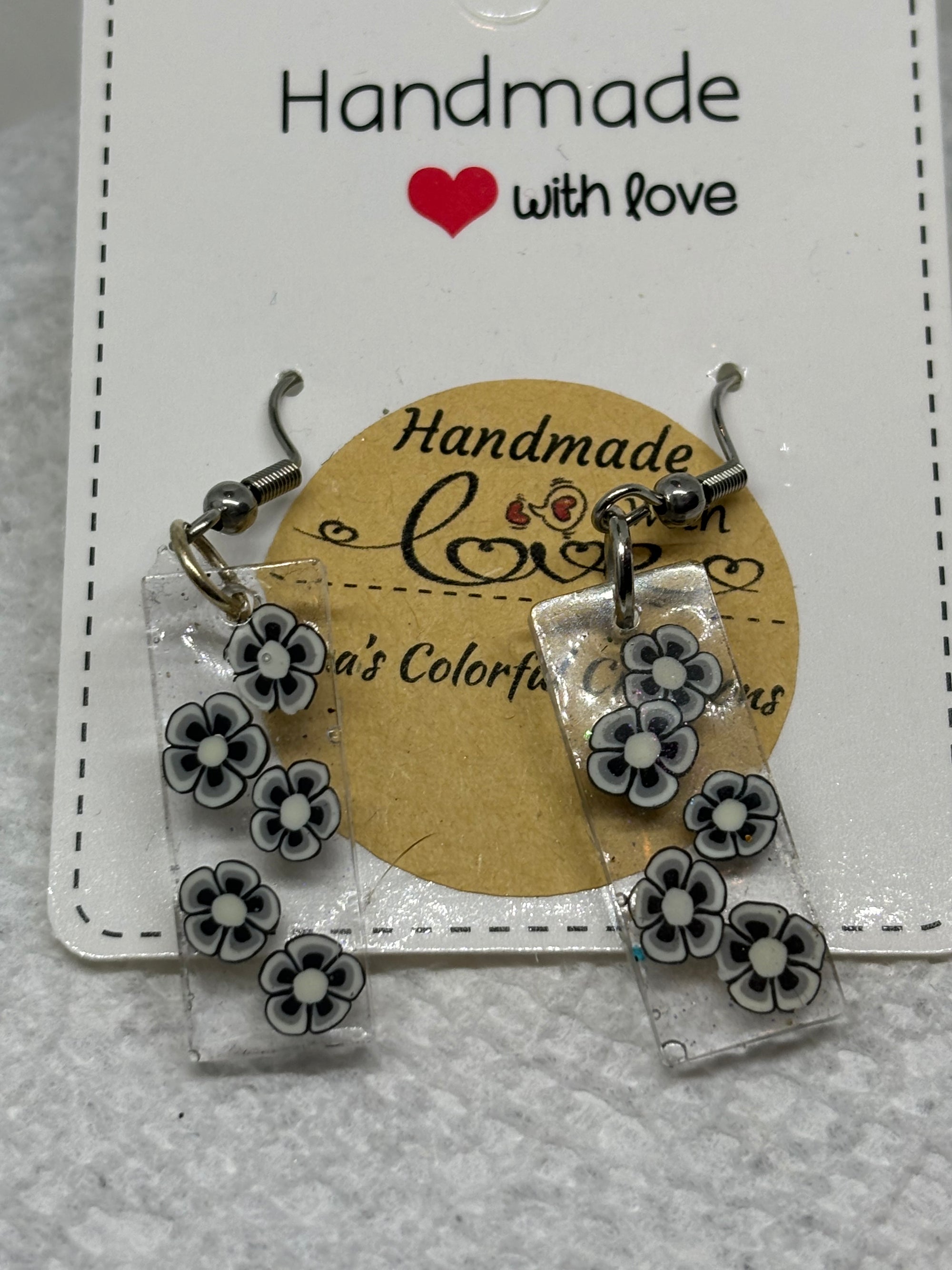 Black and White Flowered Earrings