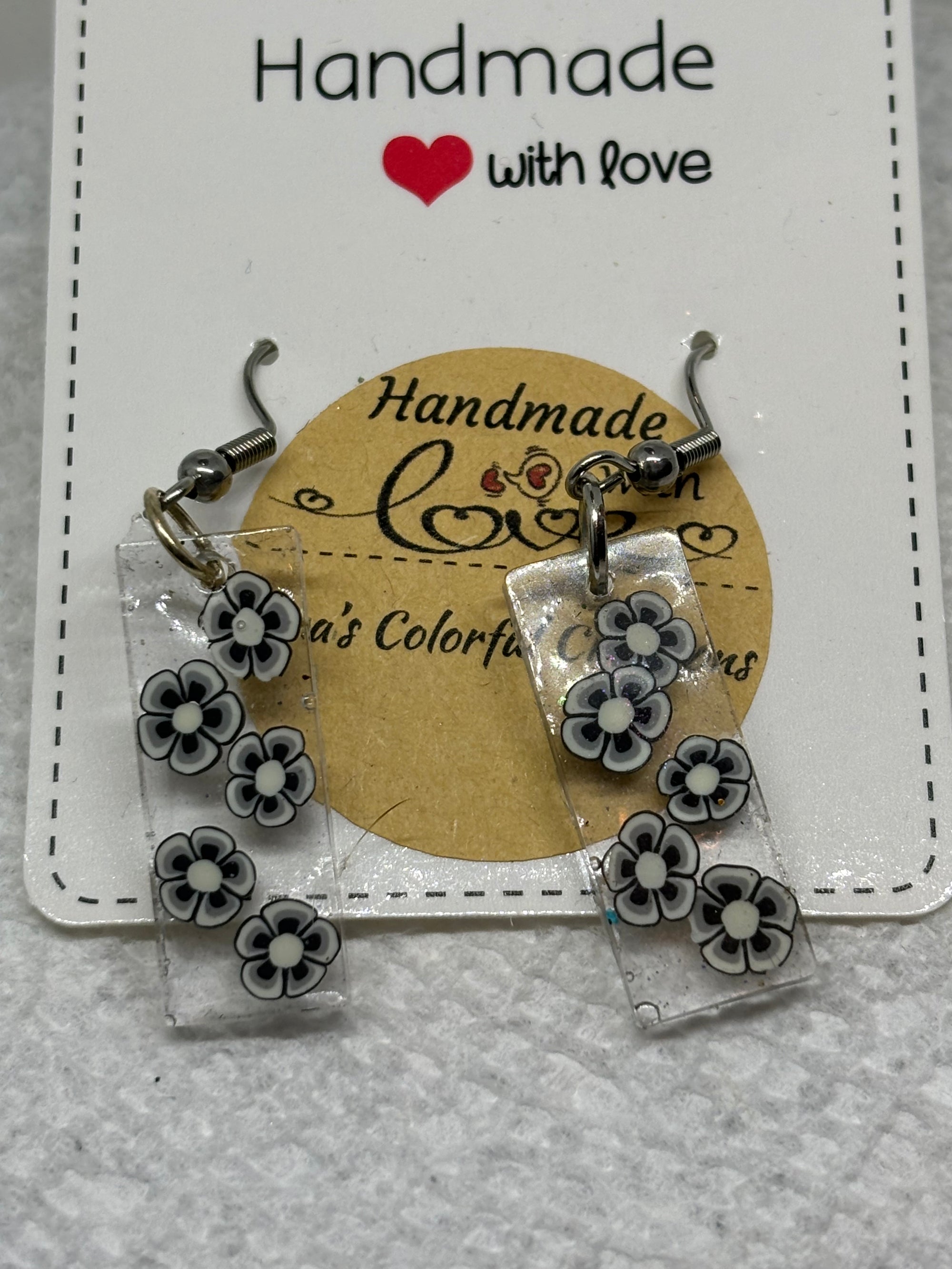 Black and White Flowered Earrings