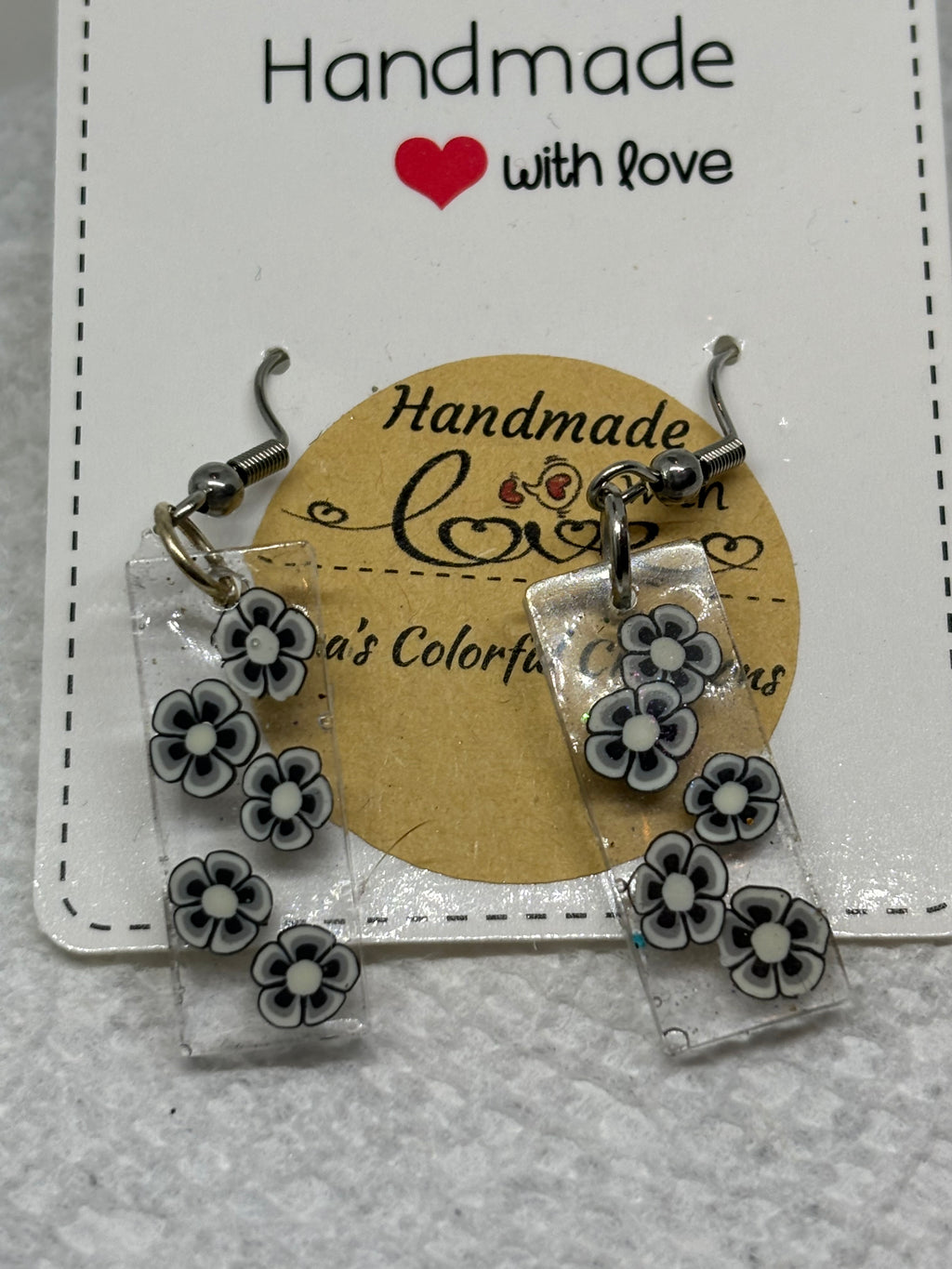 Black and White Flowered Earrings
