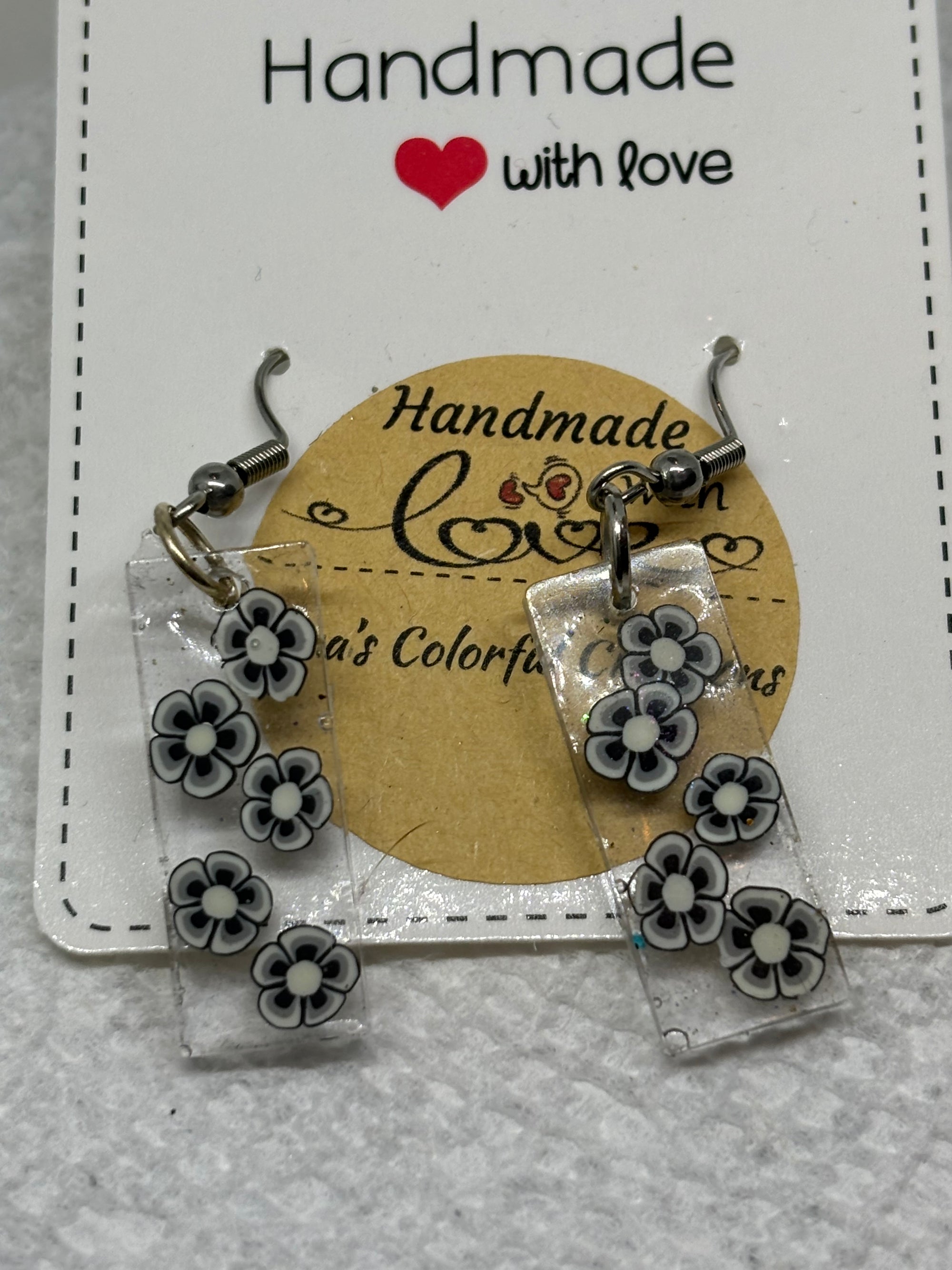 Black and White Flowered Earrings
