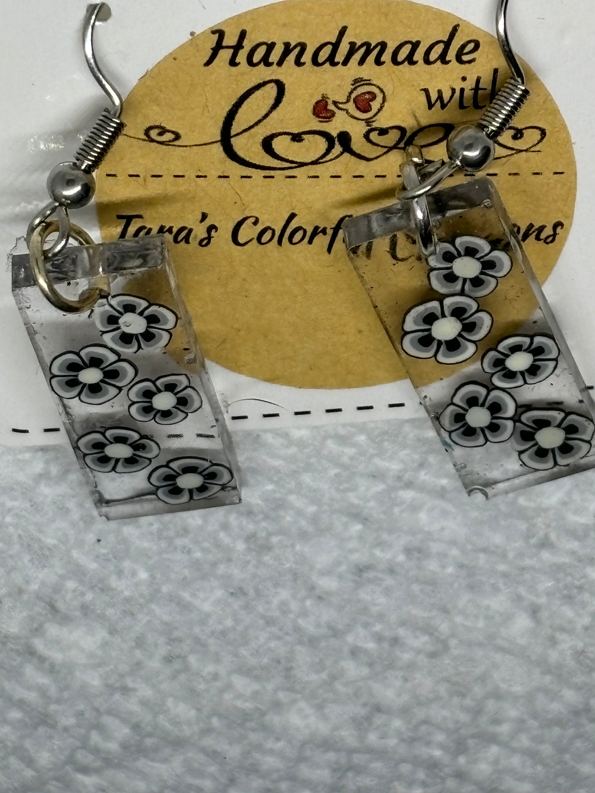 Black and White Flowered Earrings