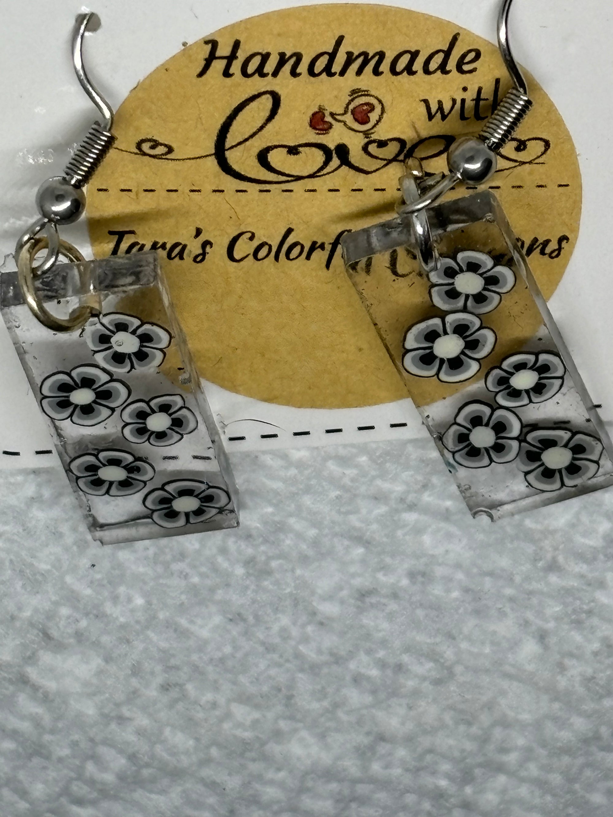 Black and White Flowered Earrings