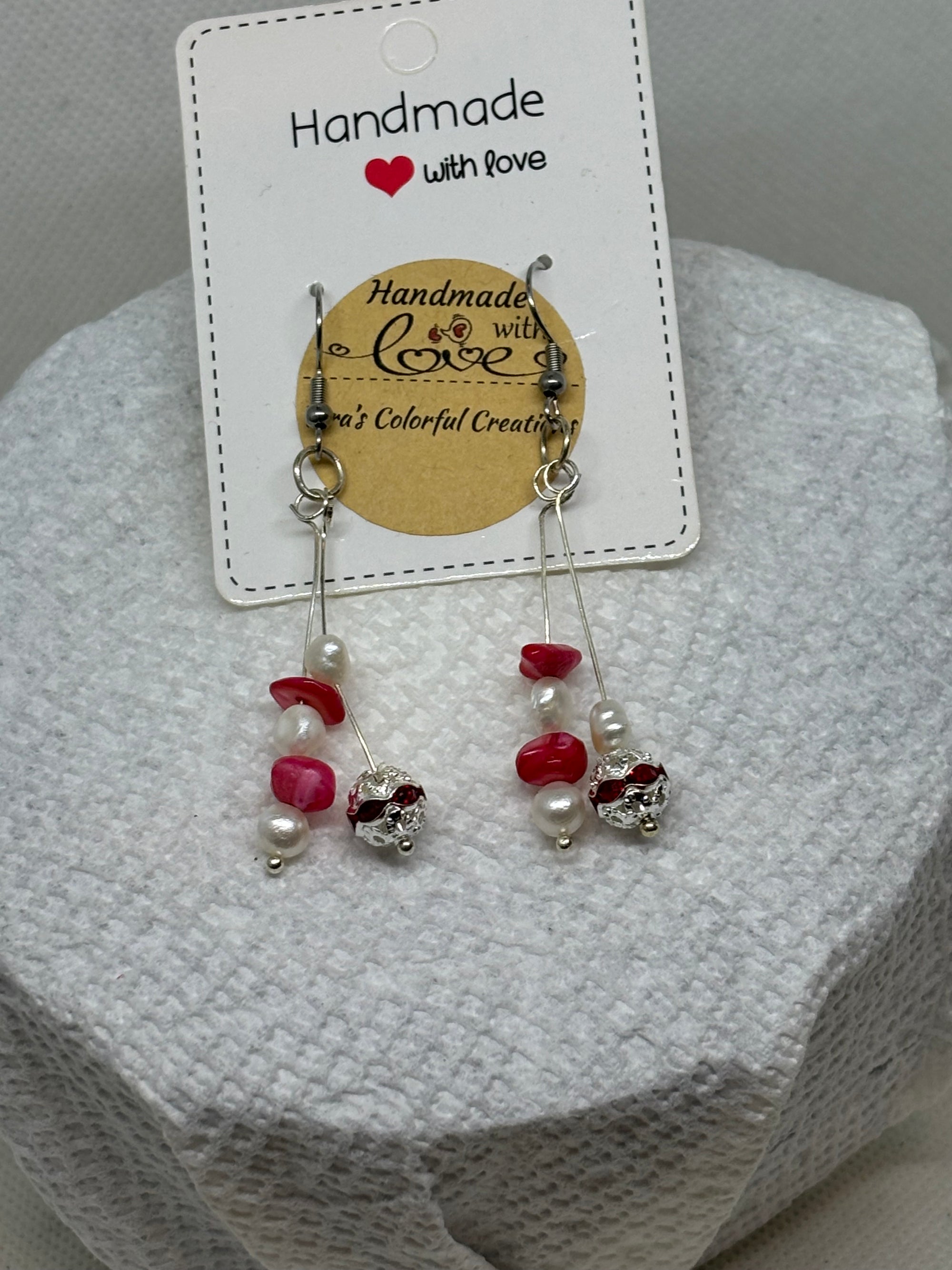 Fresh Water Pearl with Red Natural Stone Earrings