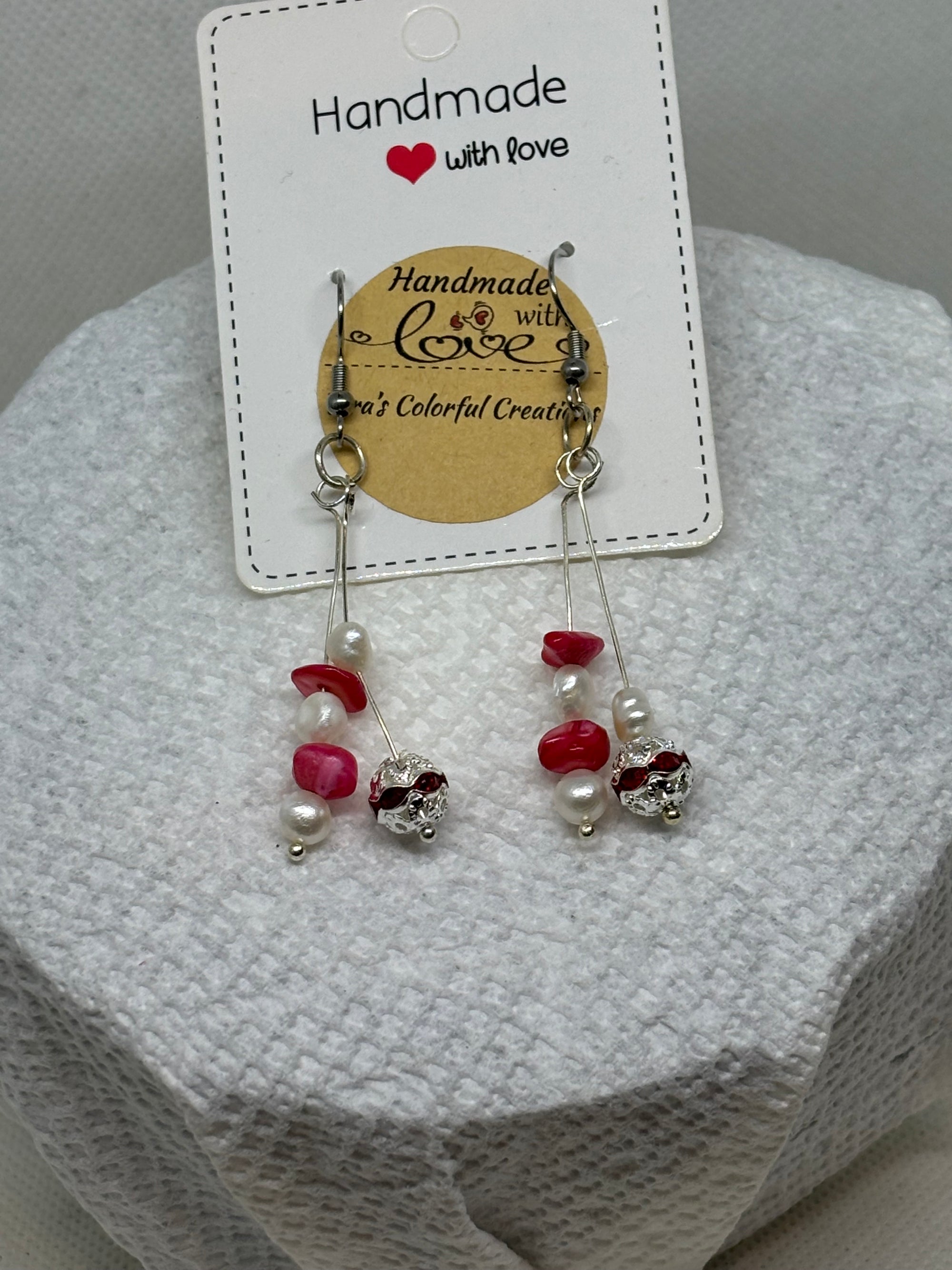 Fresh Water Pearl with Red Natural Stone Earrings