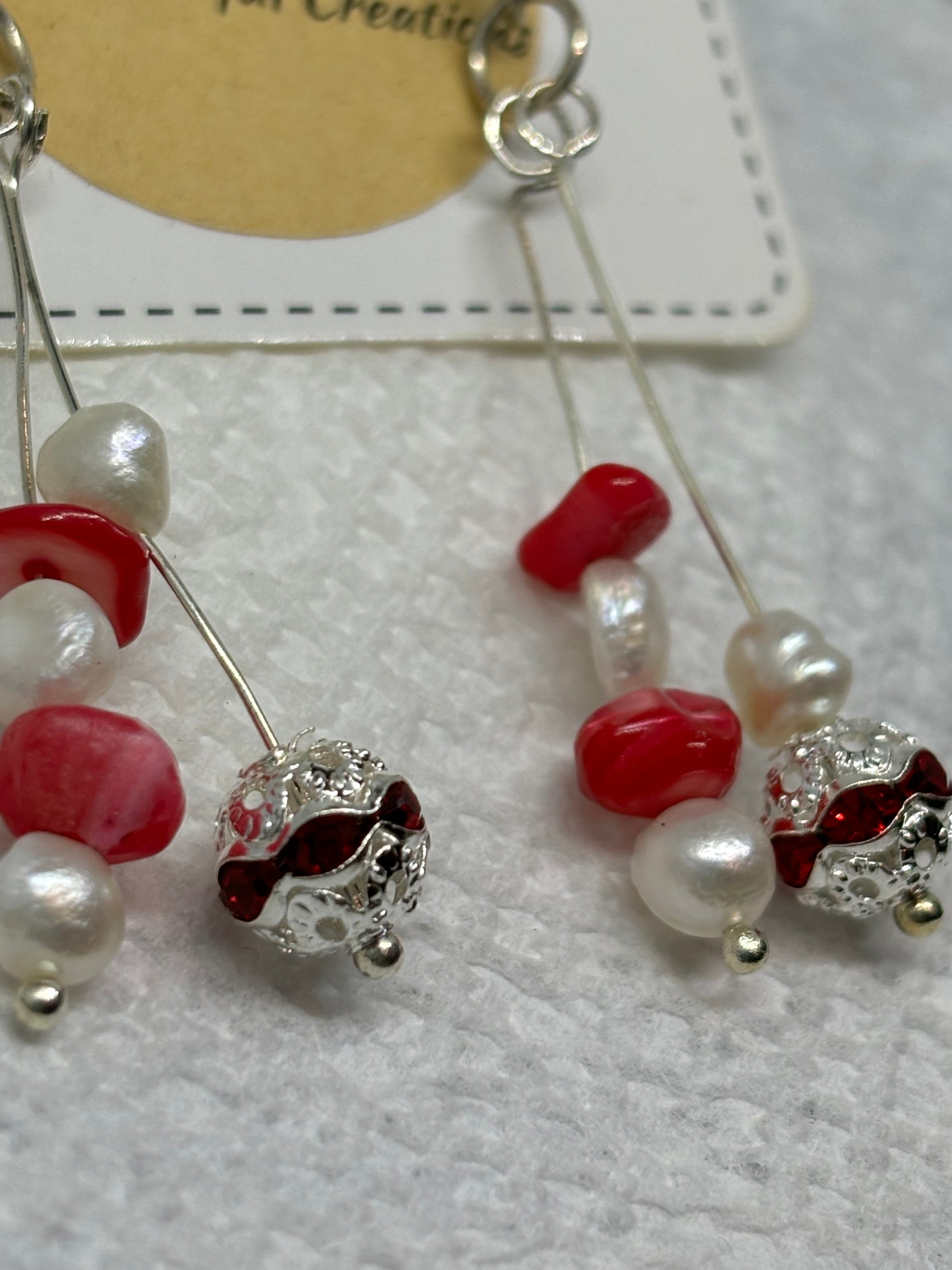 Fresh Water Pearl with Red Natural Stone Earrings