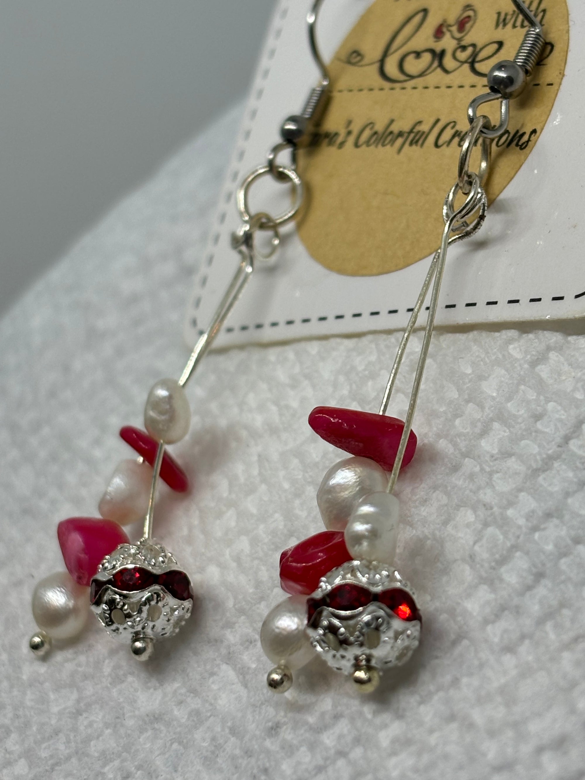 Fresh Water Pearl with Red Natural Stone Earrings