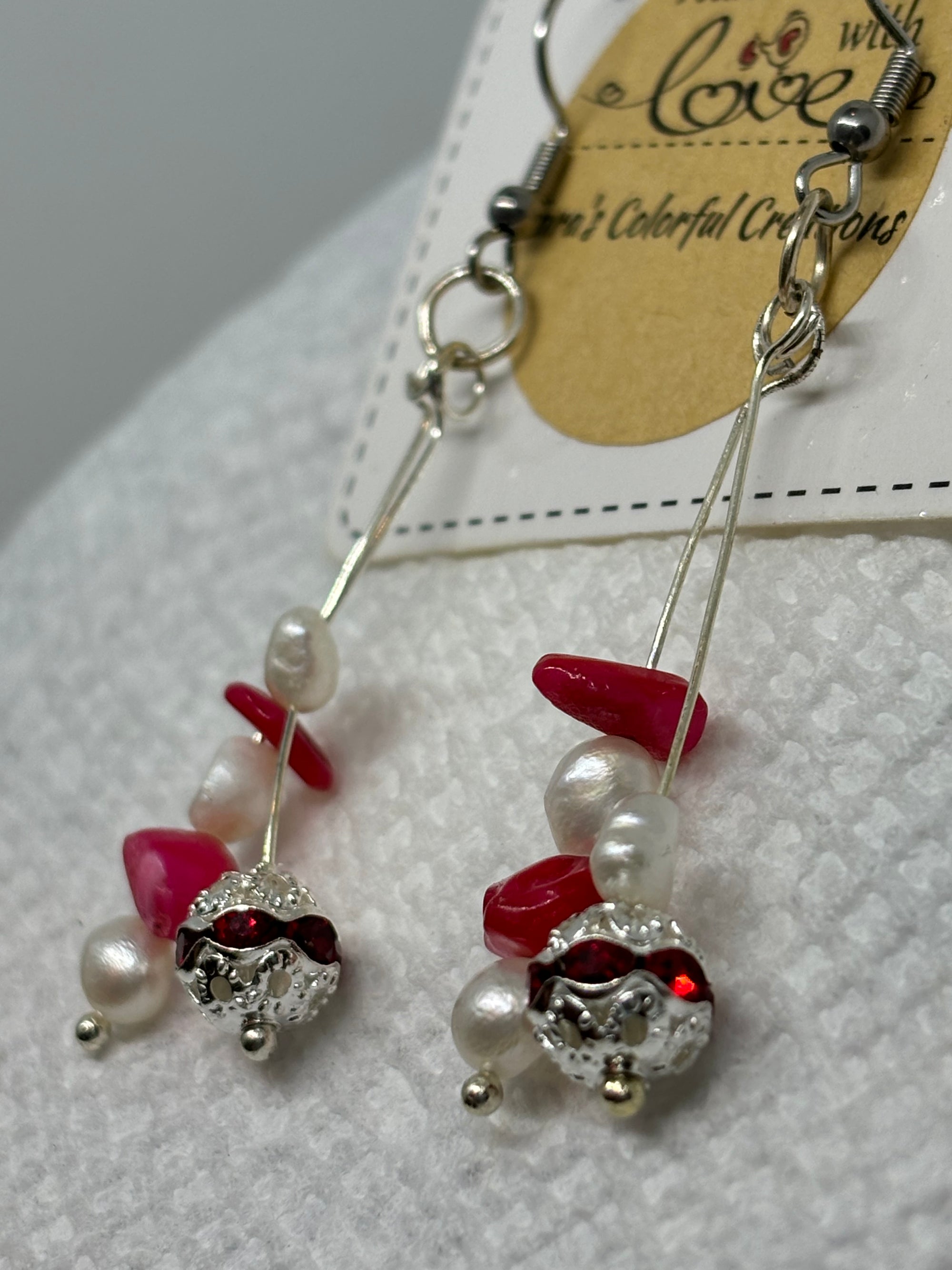 Fresh Water Pearl with Red Natural Stone Earrings