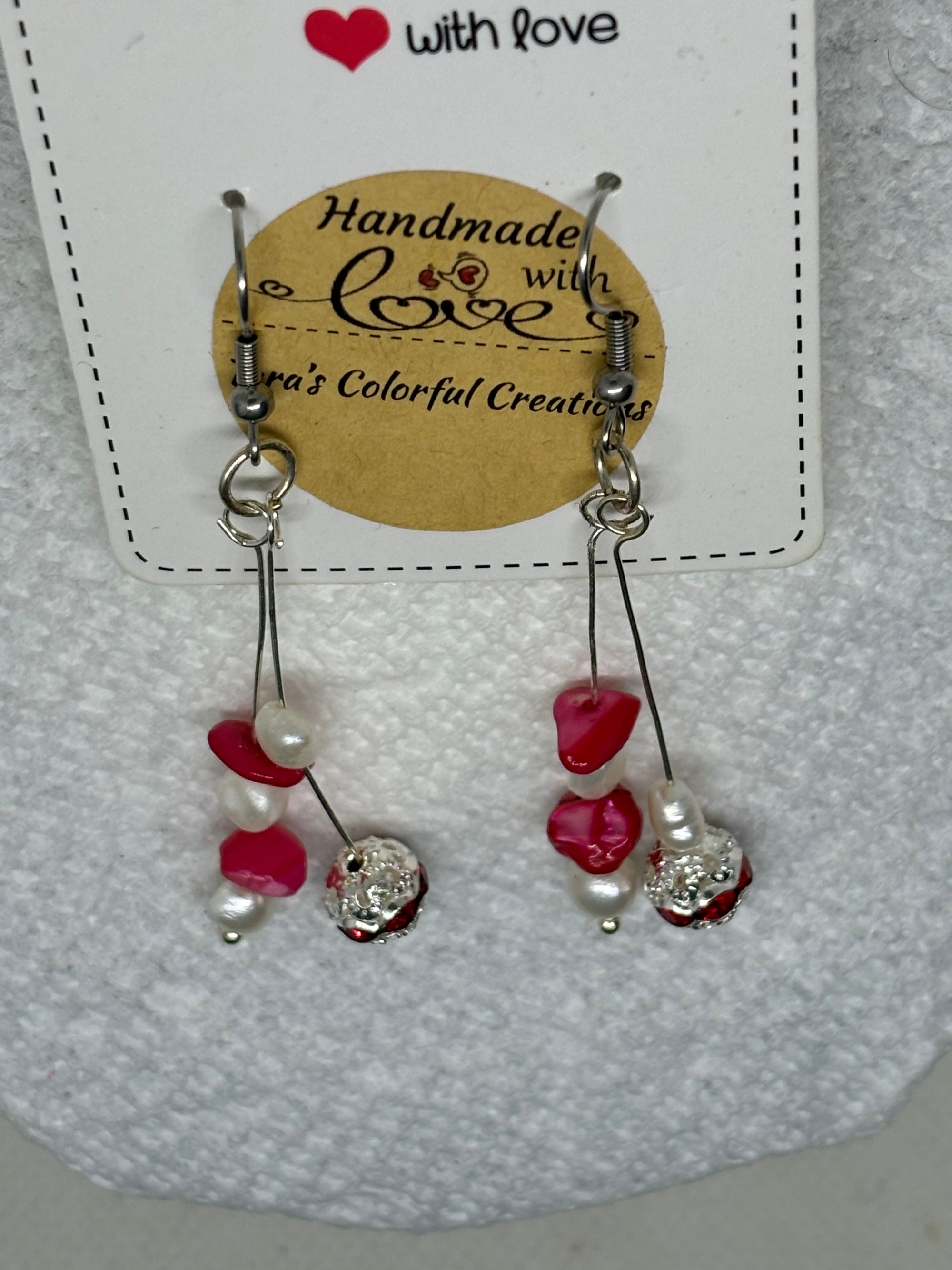 Fresh Water Pearl with Red Natural Stone Earrings