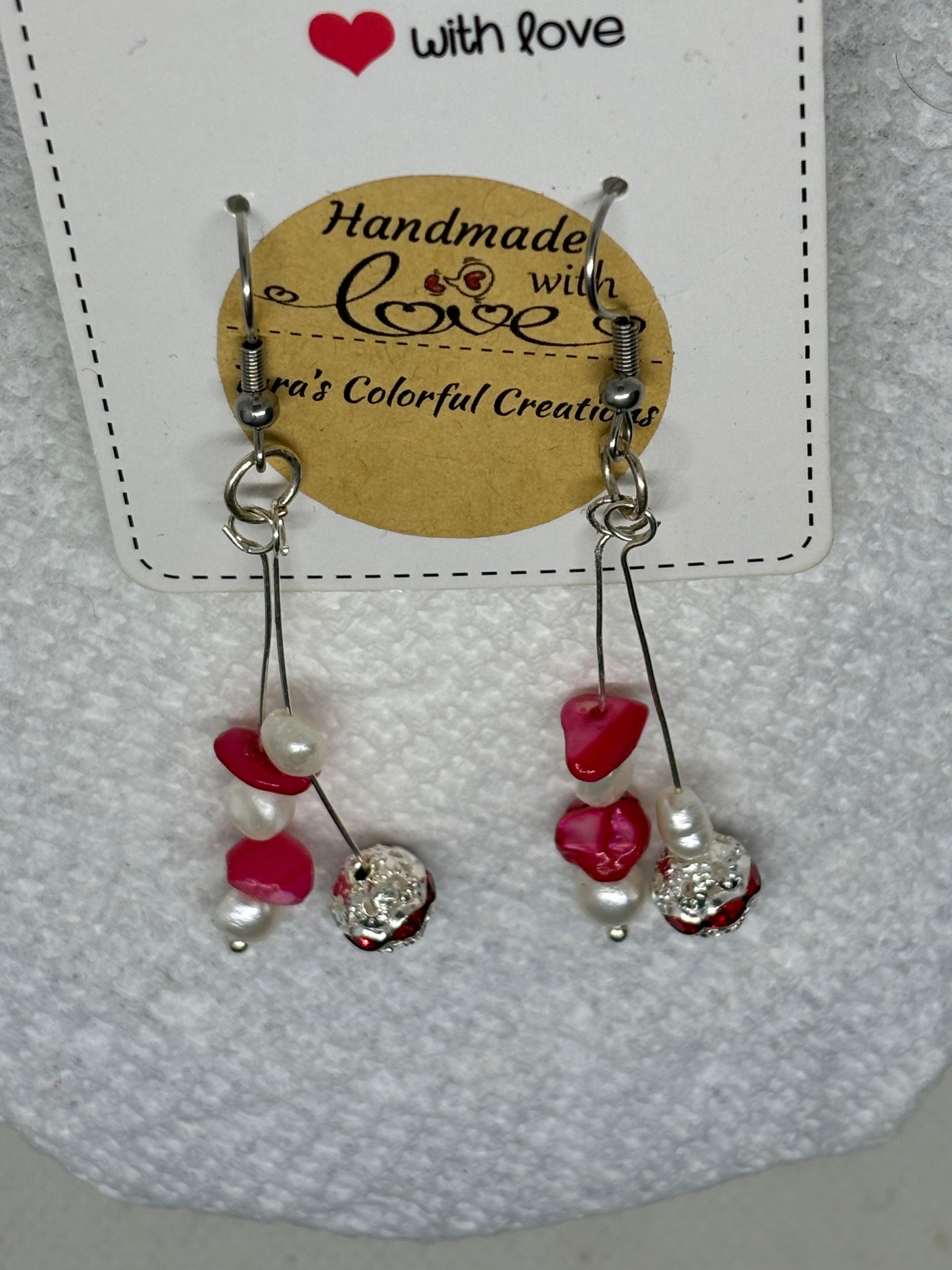 Fresh Water Pearl with Red Natural Stone Earrings