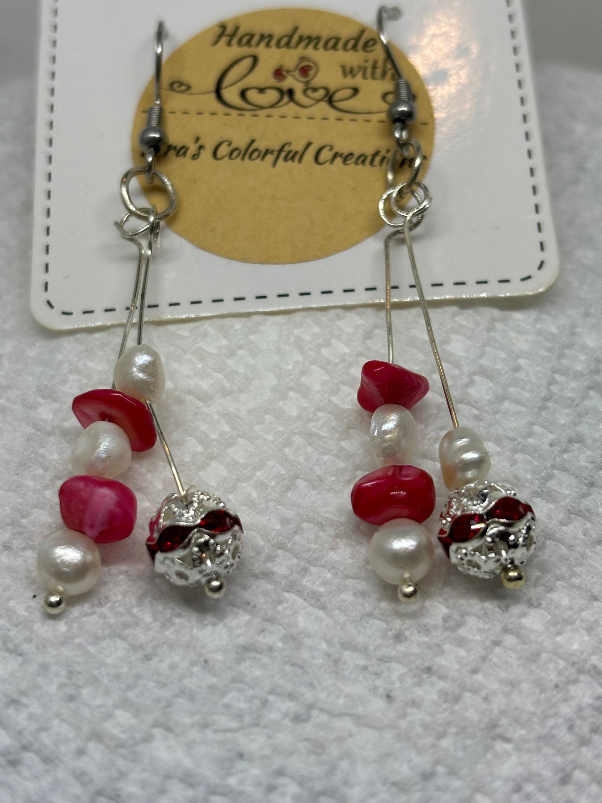 Fresh Water Pearl with Red Natural Stone Earrings