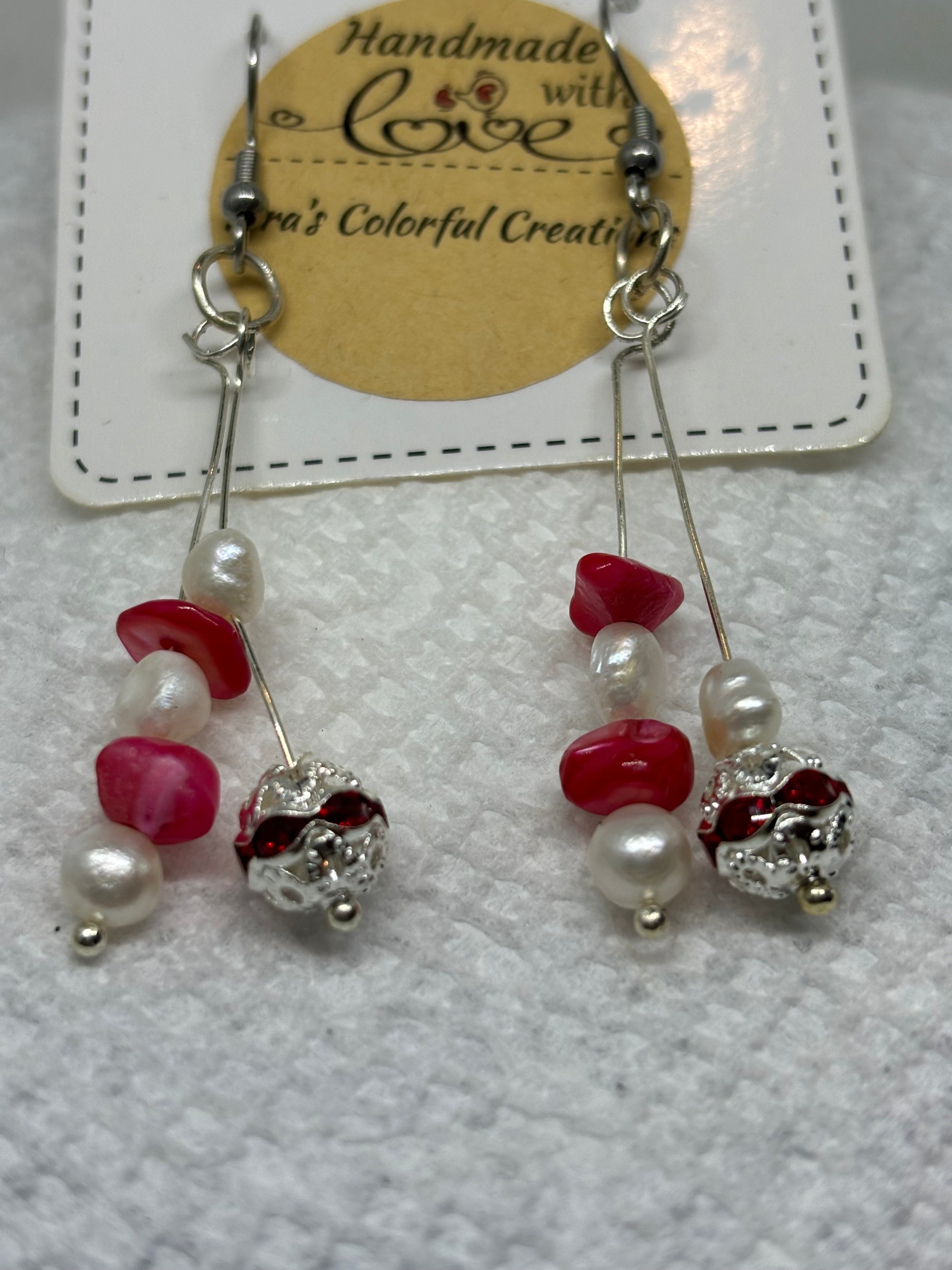 Fresh Water Pearl with Red Natural Stone Earrings