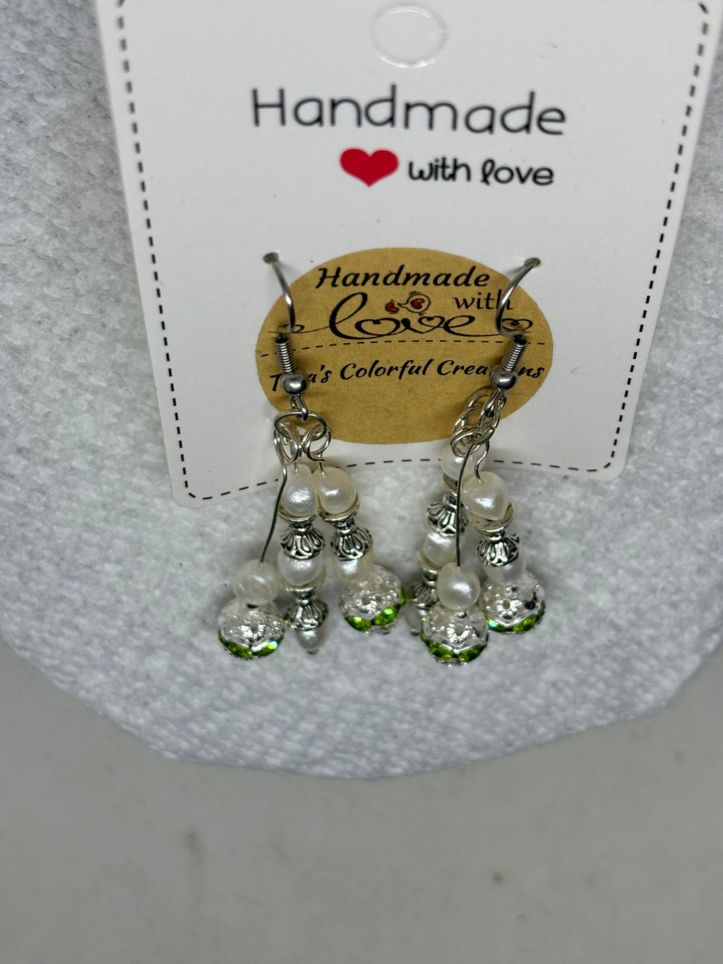 Fresh Water Pearl Earrings with Green Rhinestones