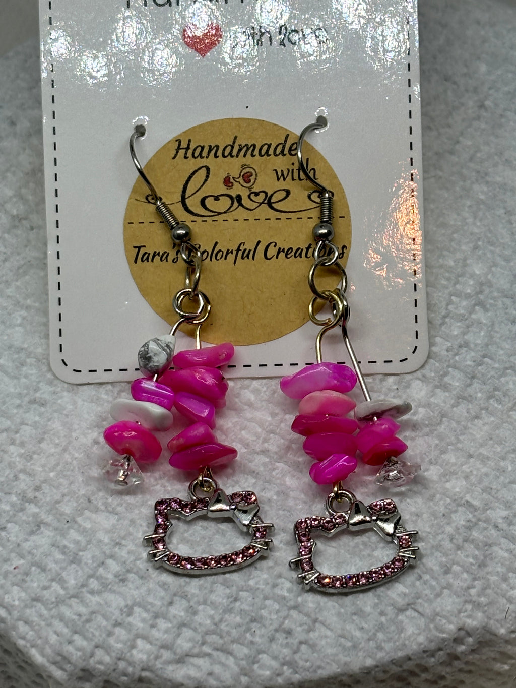 Pink Rhinestone Kitty Earrings