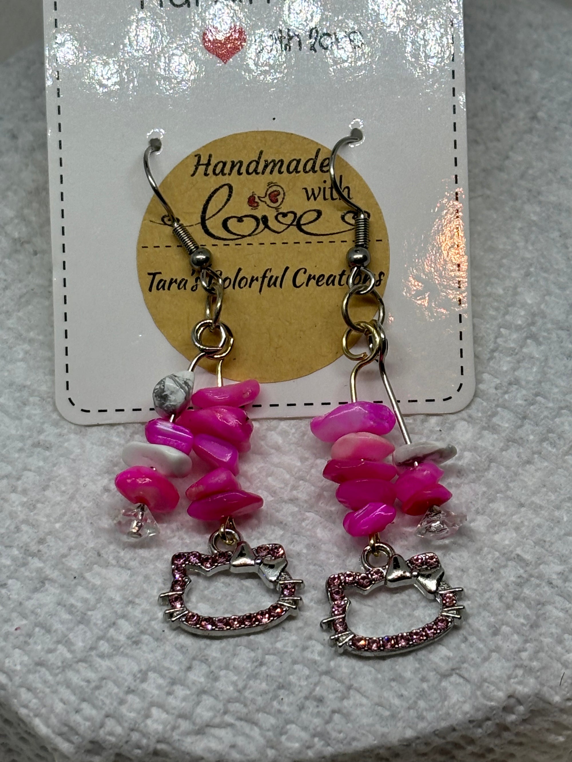 Pink Rhinestone Kitty Earrings