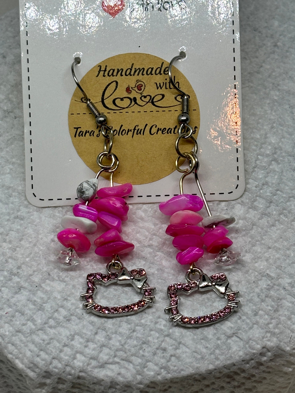 Pink Rhinestone Kitty Earrings
