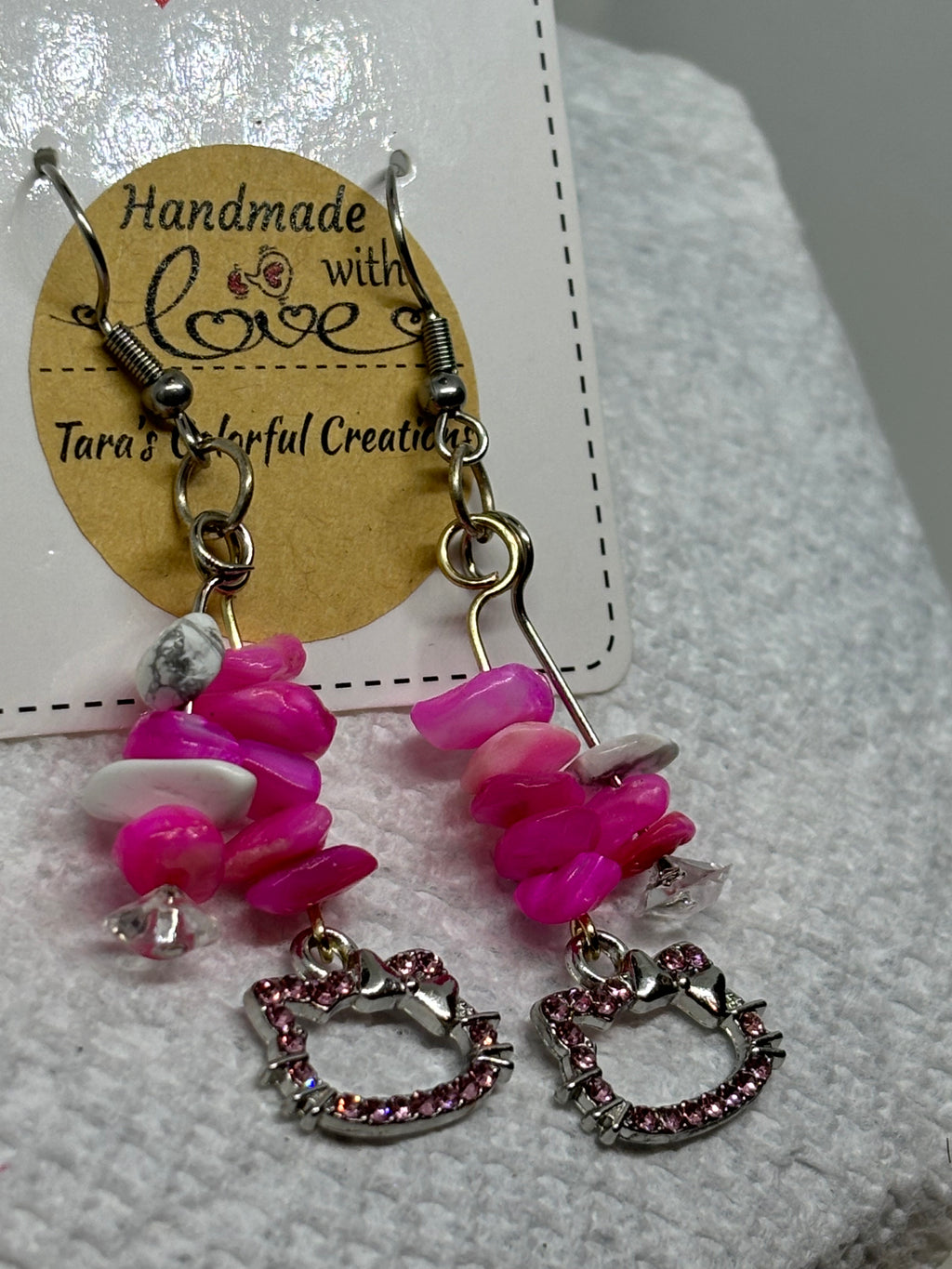 Pink Rhinestone Kitty Earrings