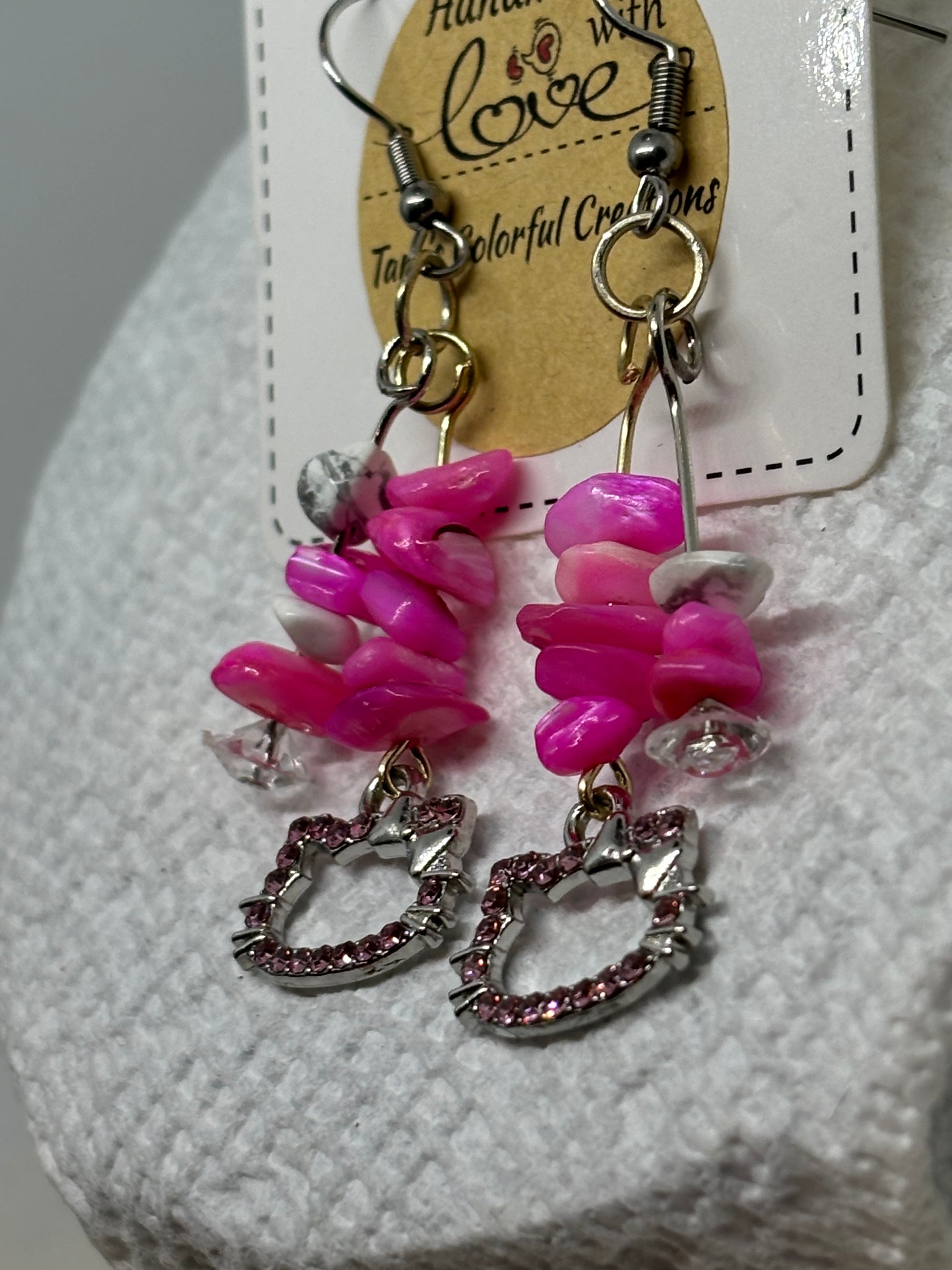Pink Rhinestone Kitty Earrings