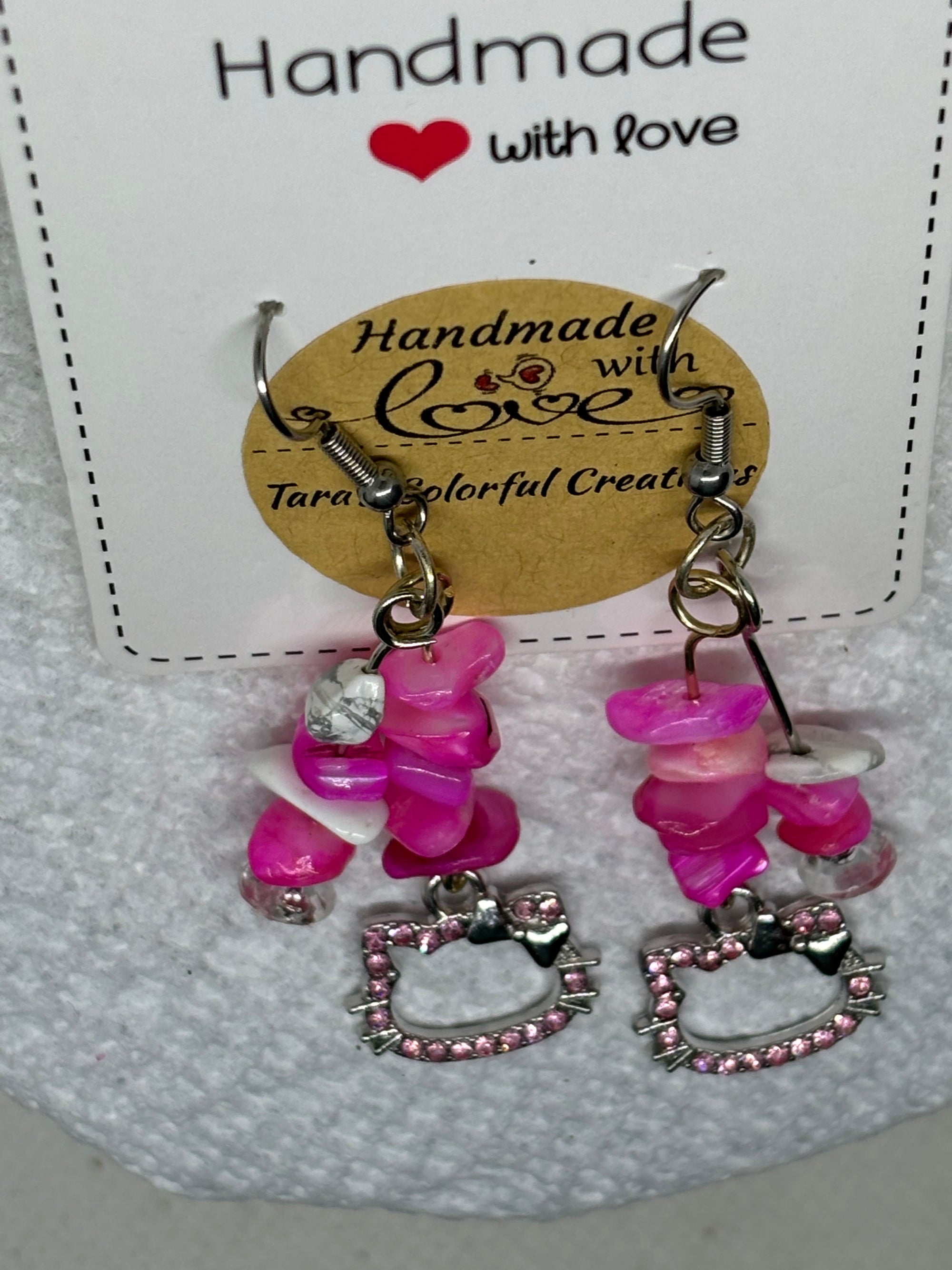 Pink Rhinestone Kitty Earrings