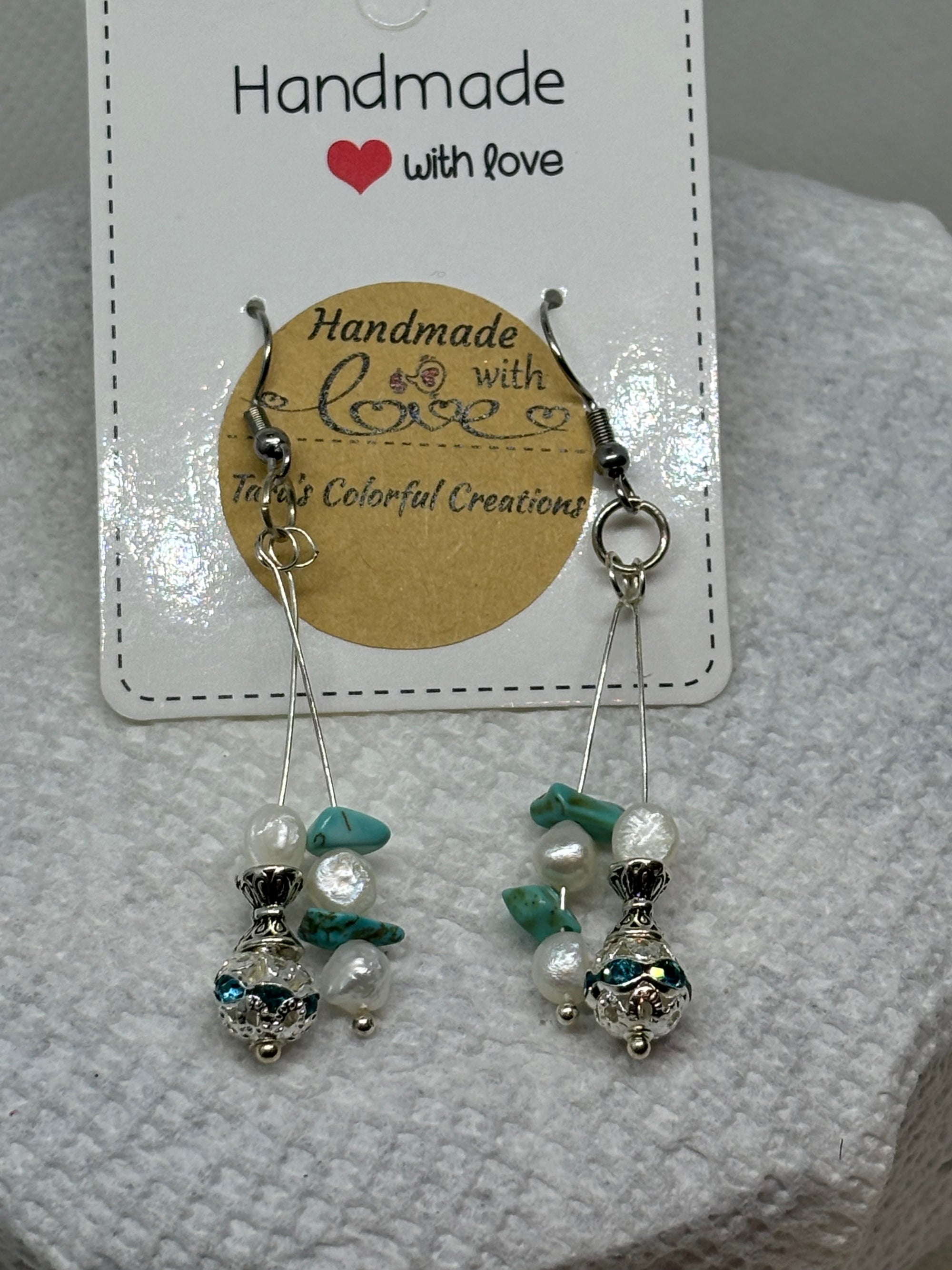 Fresh Water Pearl with Teal Rhinestone Earrings