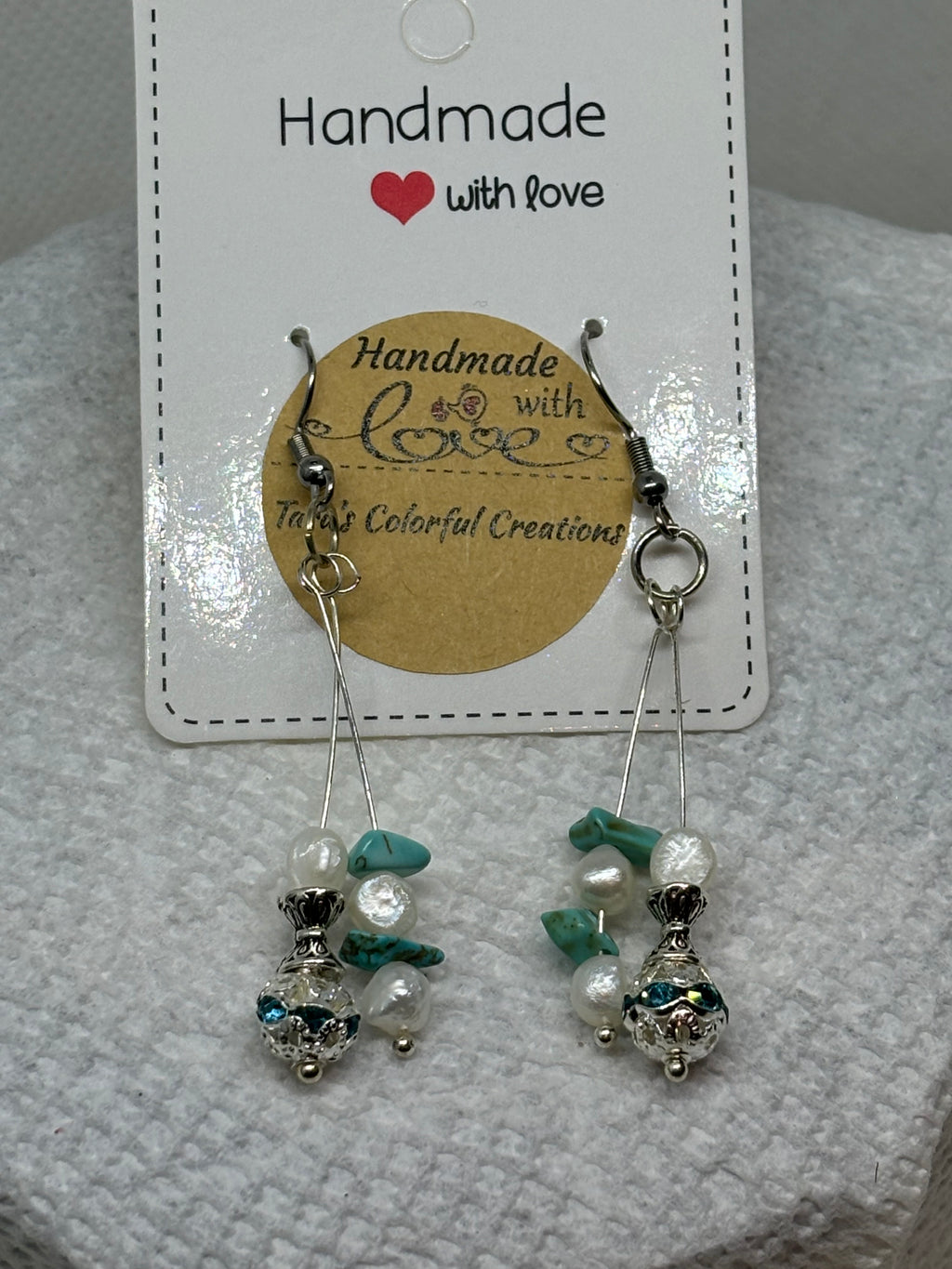 Fresh Water Pearl with Teal Rhinestone Earrings