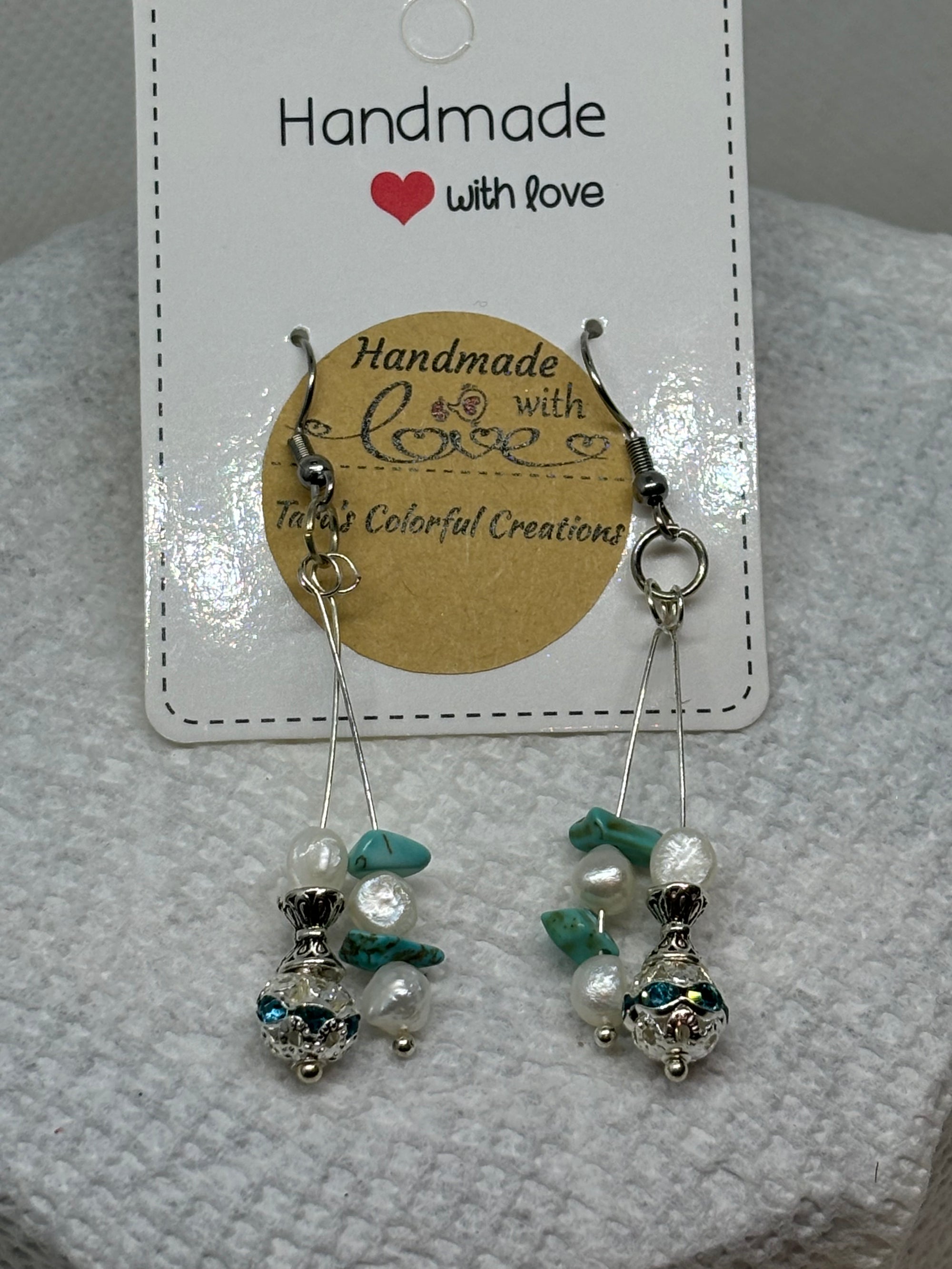 Fresh Water Pearl with Teal Rhinestone Earrings