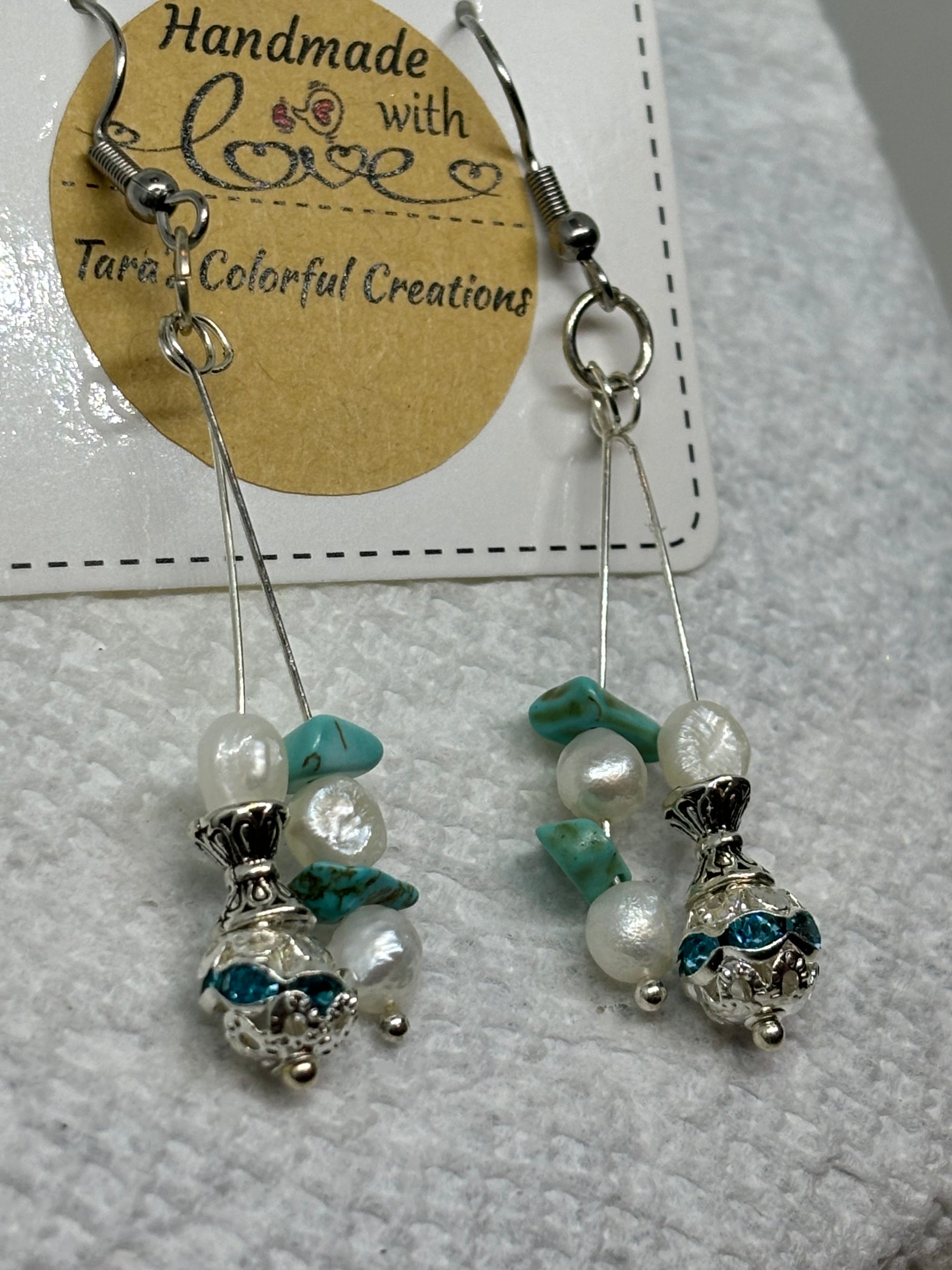 Fresh Water Pearl with Teal Rhinestone Earrings