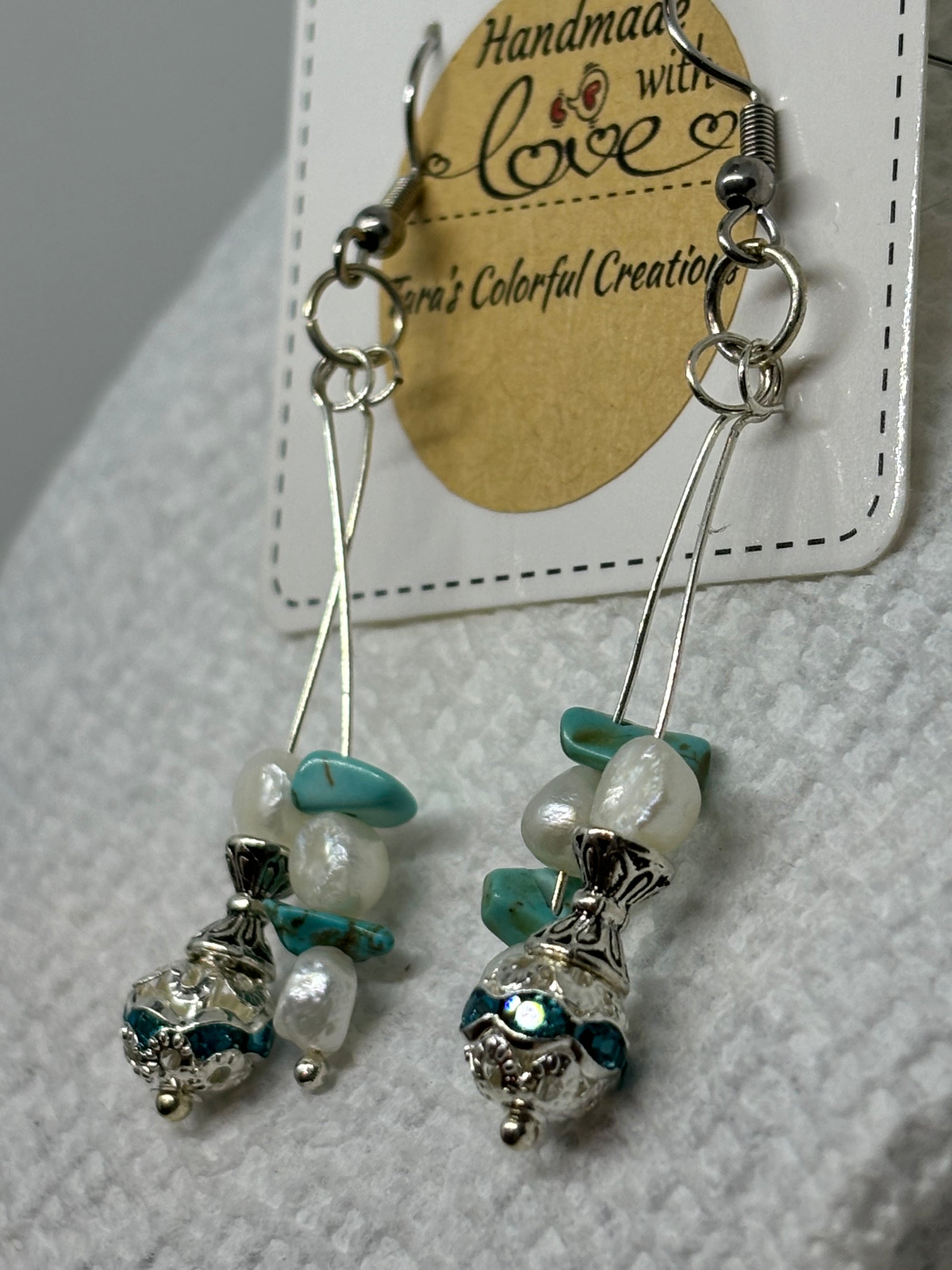 Fresh Water Pearl with Teal Rhinestone Earrings