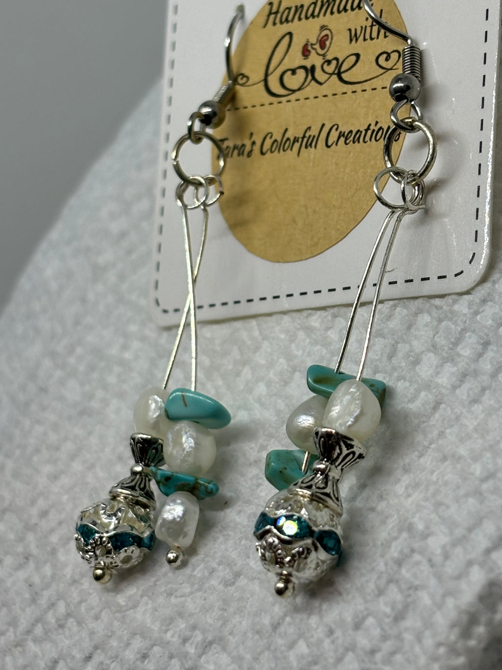 Fresh Water Pearl with Teal Rhinestone Earrings