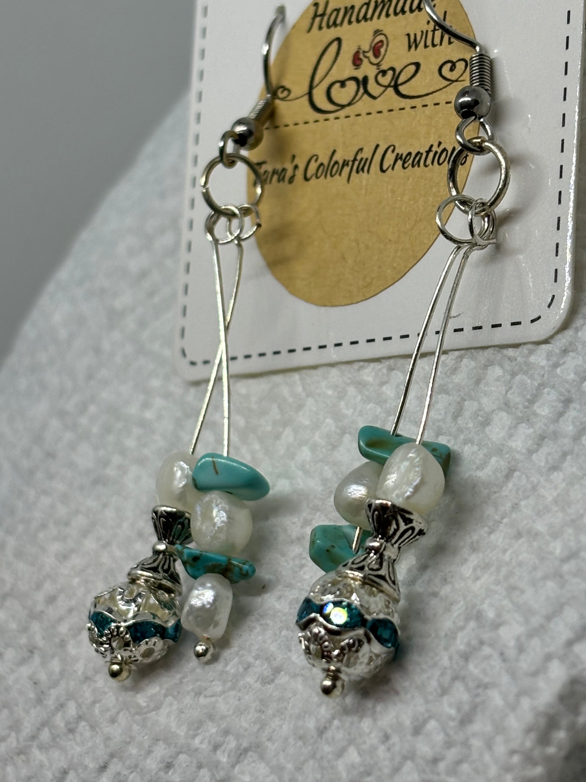 Fresh Water Pearl with Teal Rhinestone Earrings