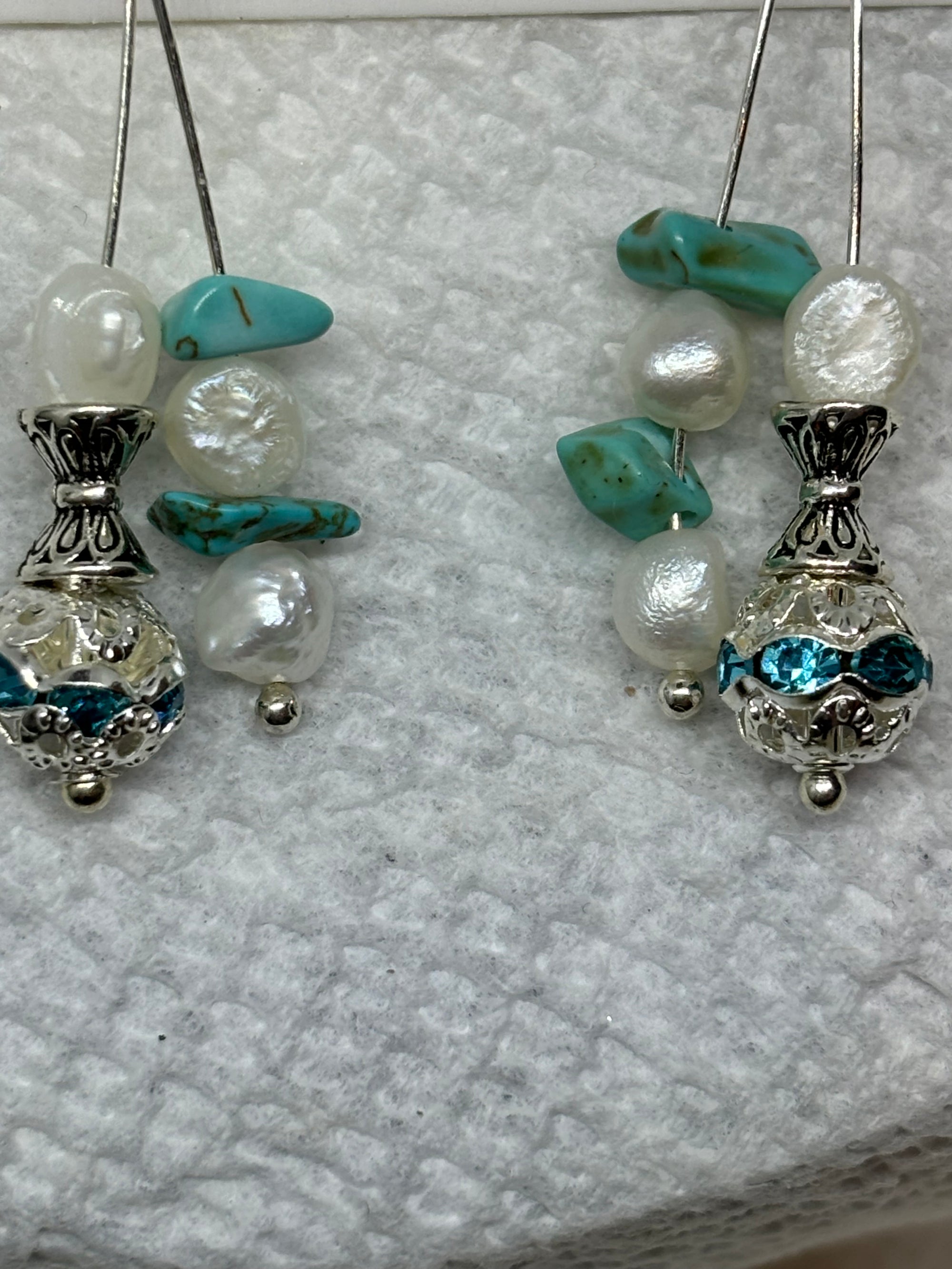 Fresh Water Pearl with Teal Rhinestone Earrings