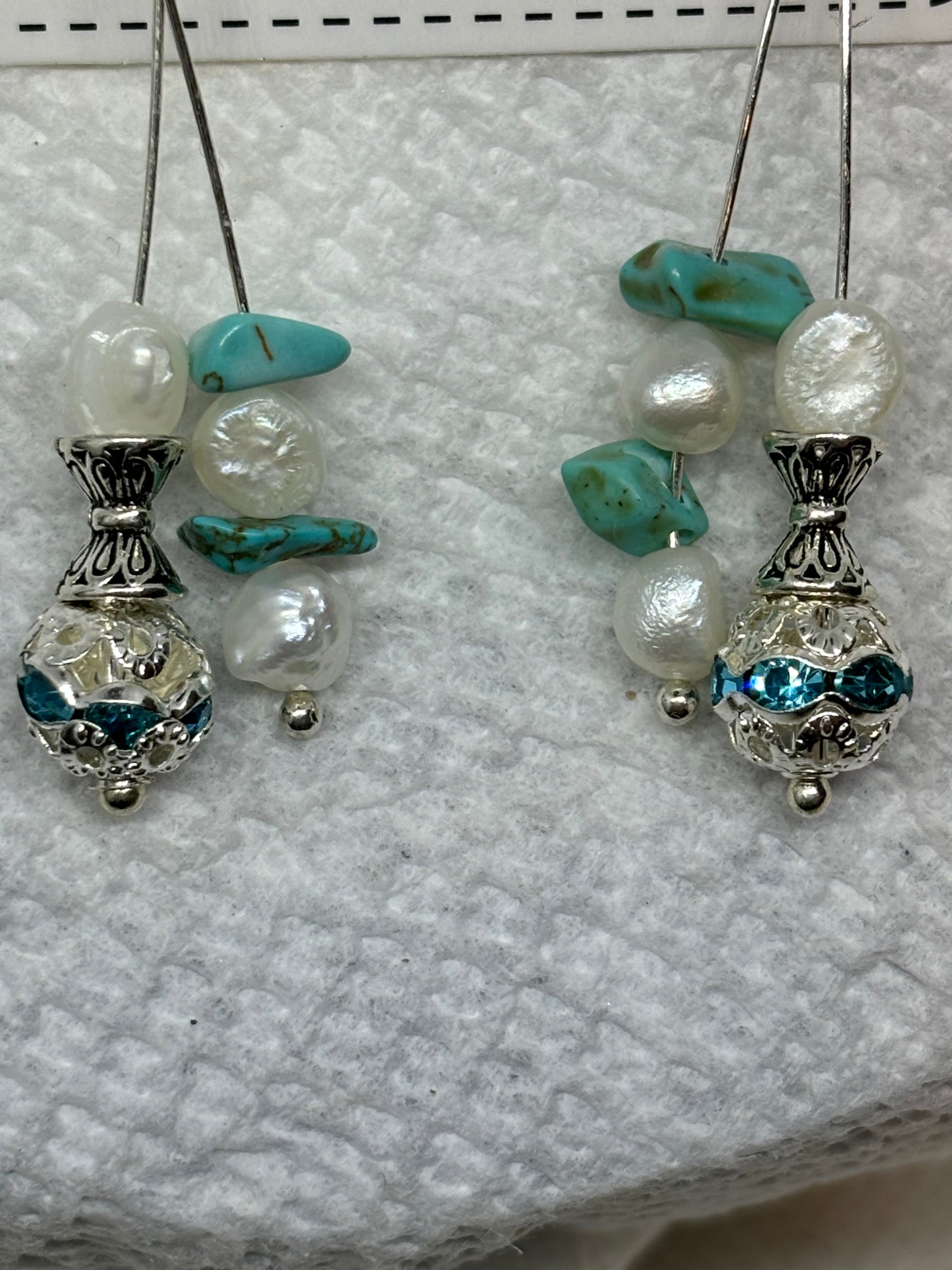 Fresh Water Pearl with Teal Rhinestone Earrings