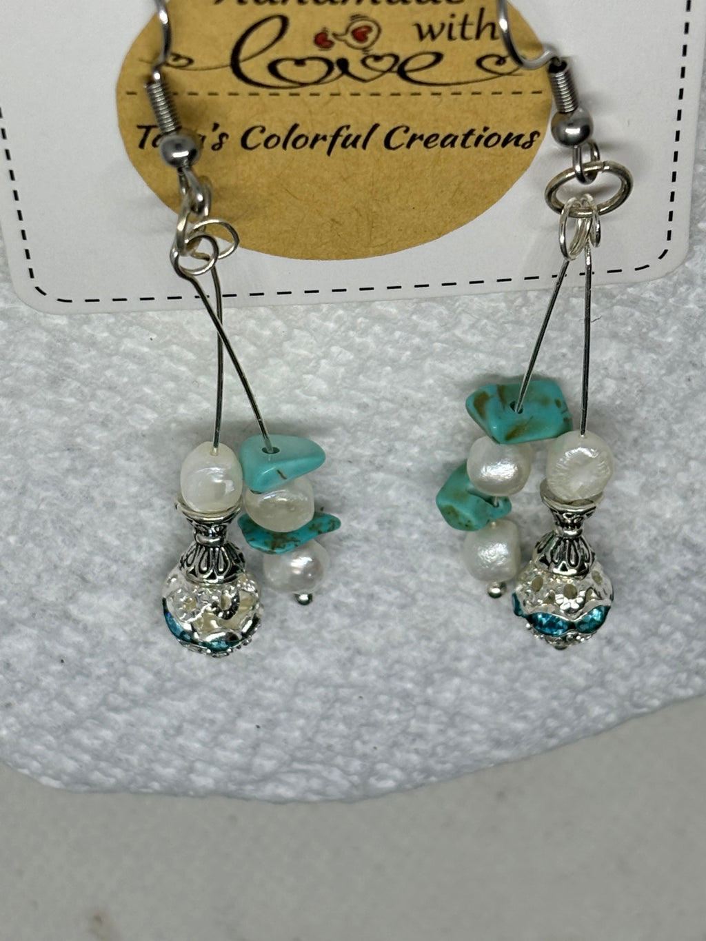 Fresh Water Pearl with Teal Rhinestone Earrings
