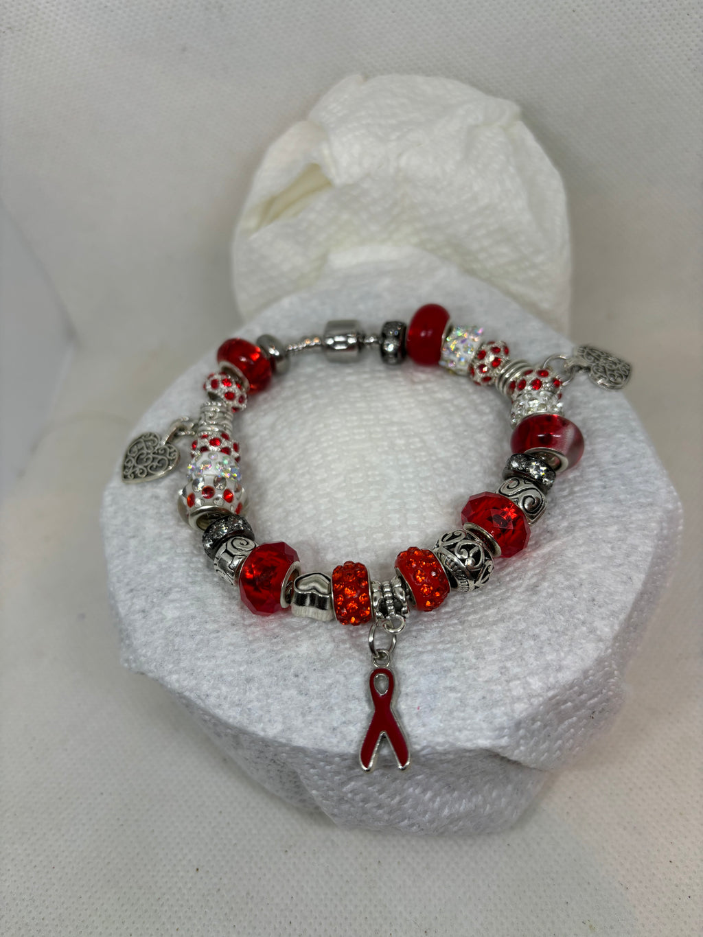 Red Awareness Ribbon Charm Bracelet