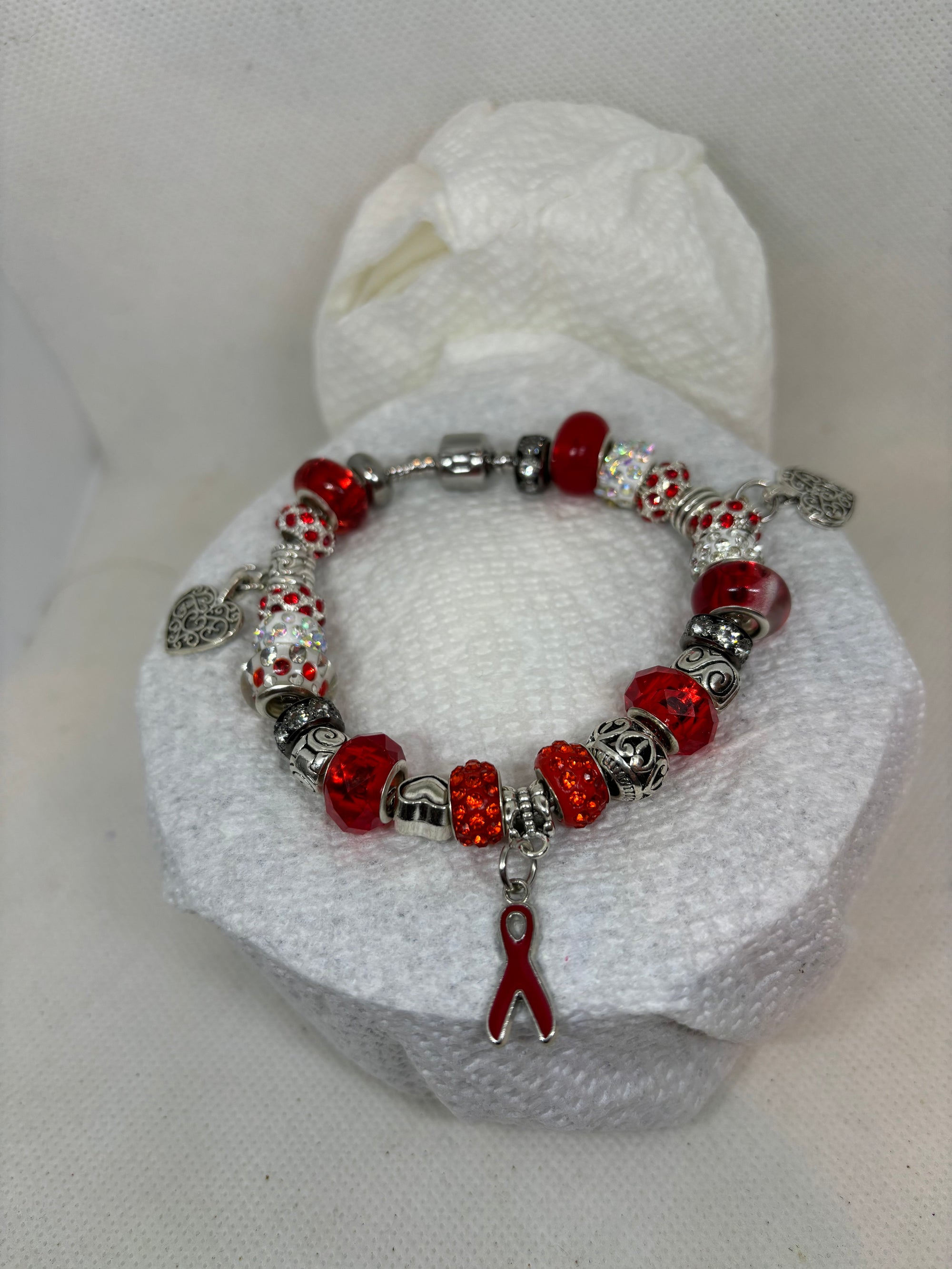 Red Awareness Ribbon Charm Bracelet