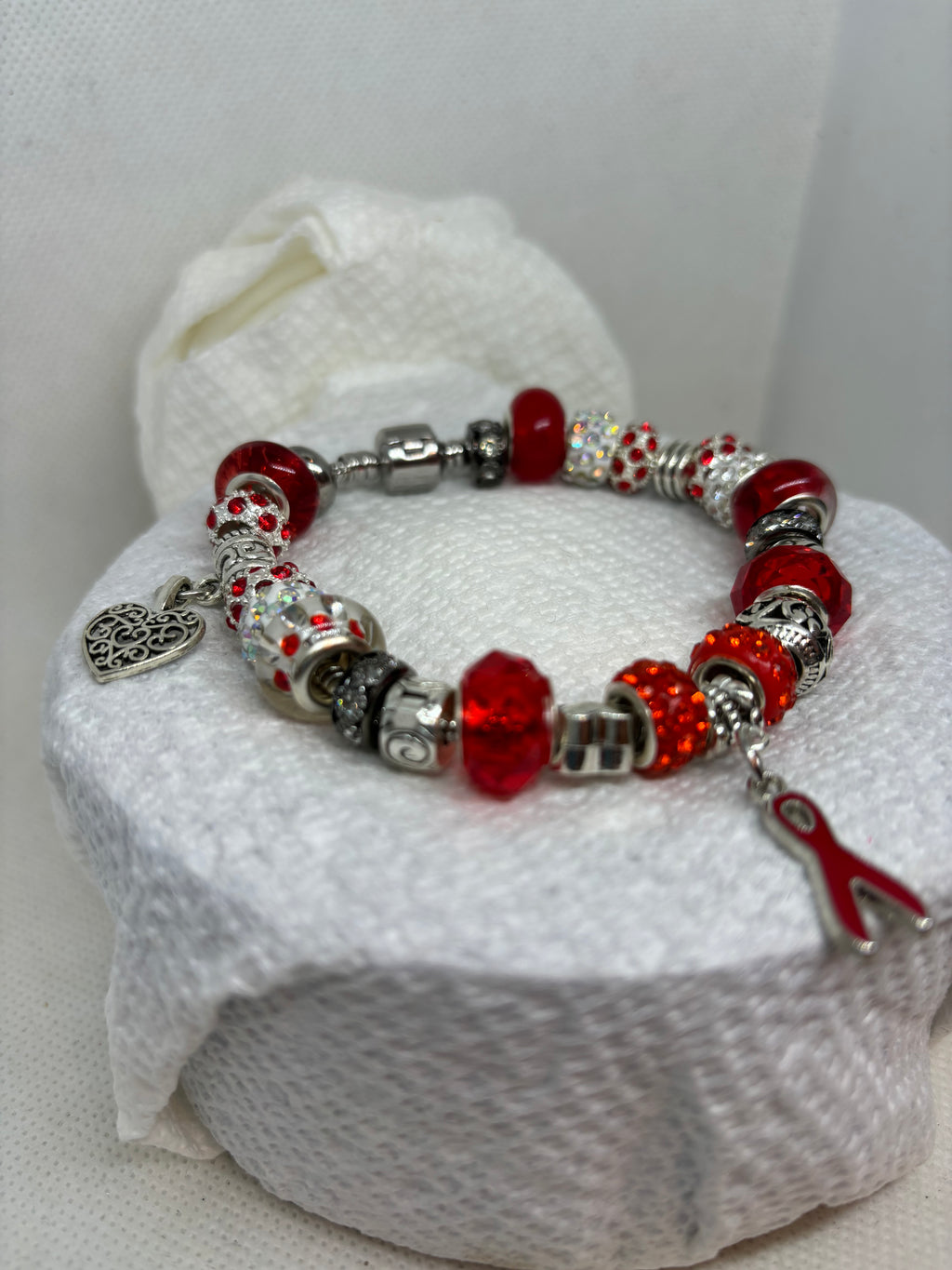Red Awareness Ribbon Charm Bracelet