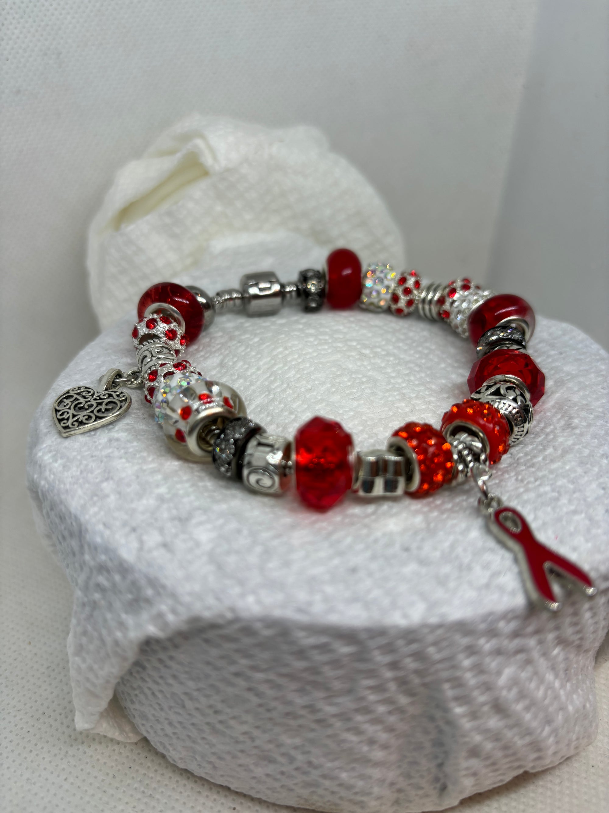 Red Awareness Ribbon Charm Bracelet