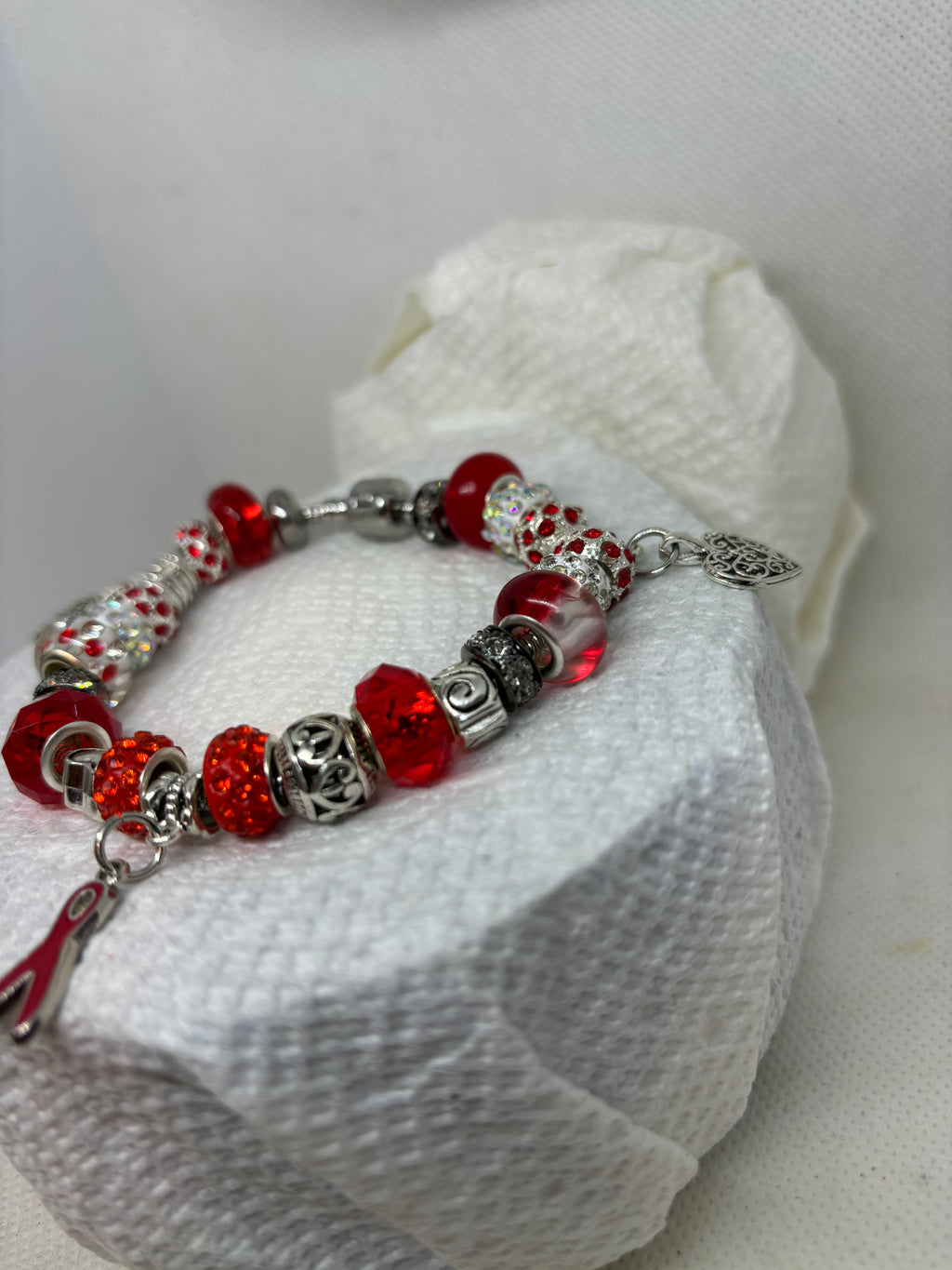 Red Awareness Ribbon Charm Bracelet