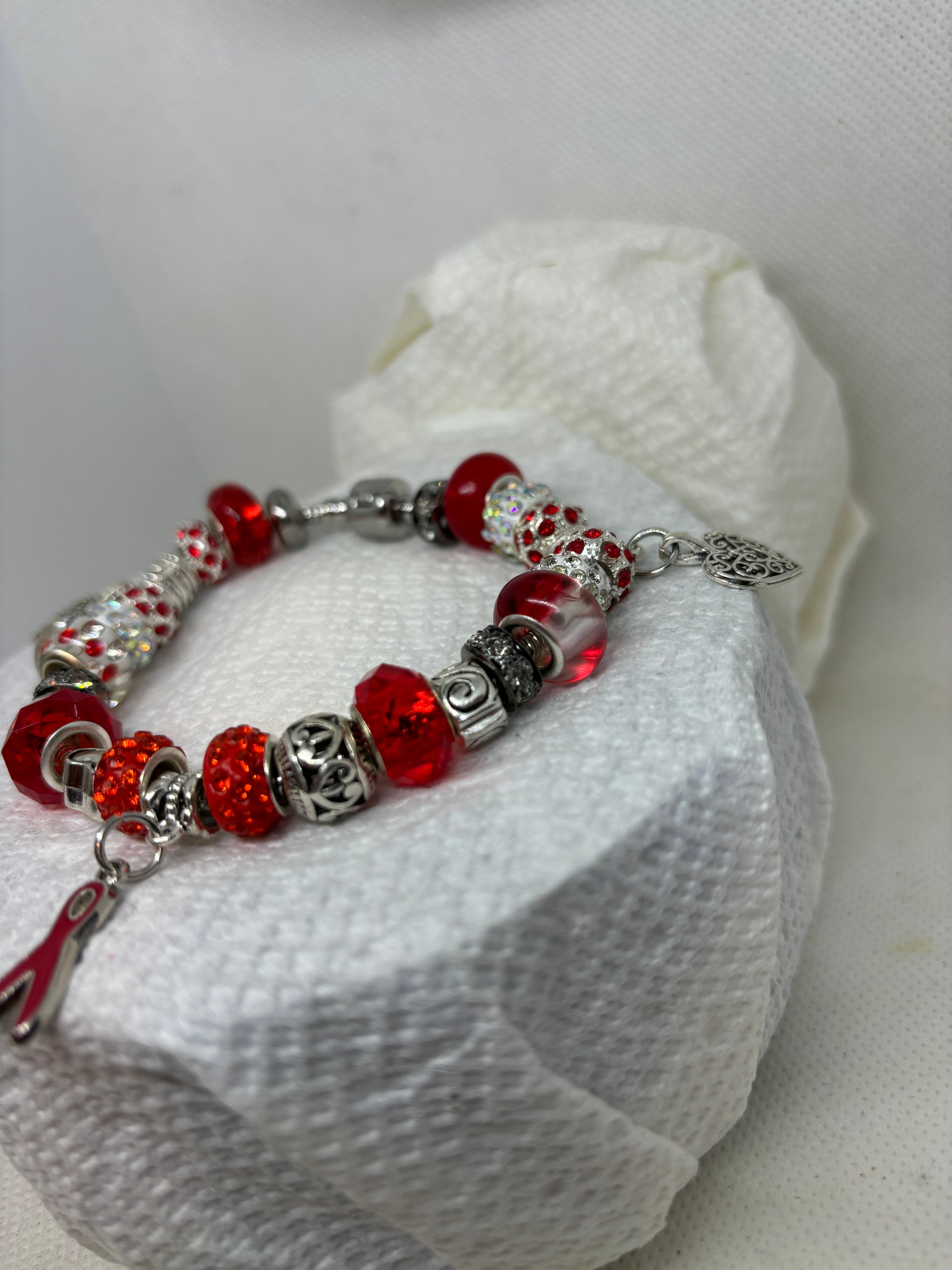 Red Awareness Ribbon Charm Bracelet