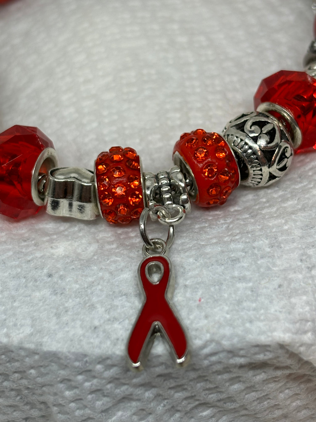 Red Awareness Ribbon Charm Bracelet