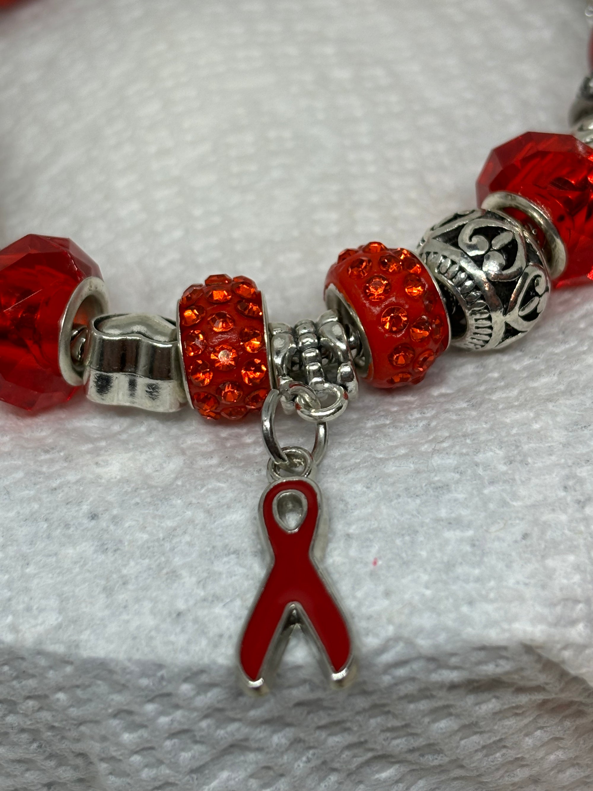 Red Awareness Ribbon Charm Bracelet