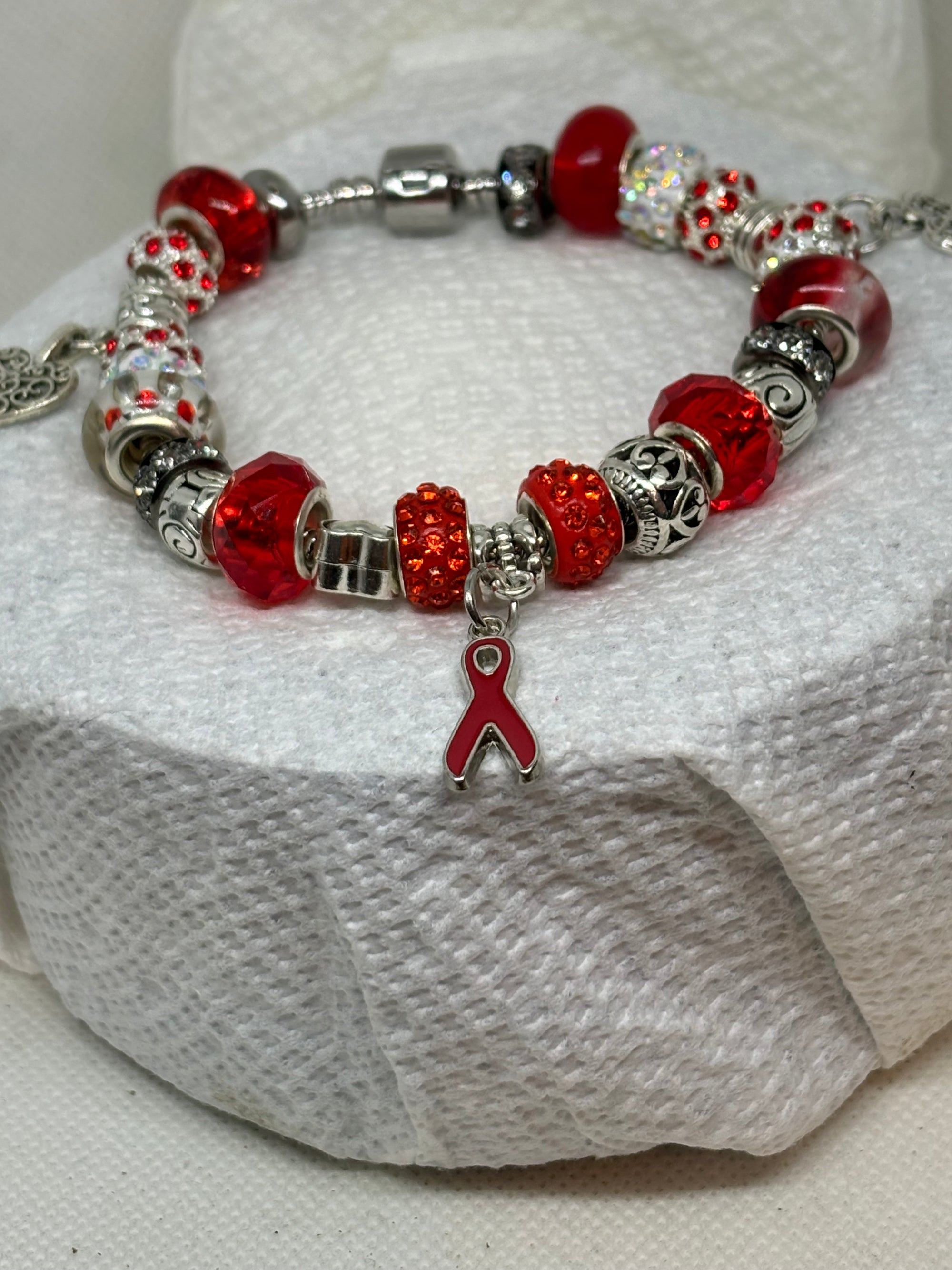 Red Awareness Ribbon Charm Bracelet