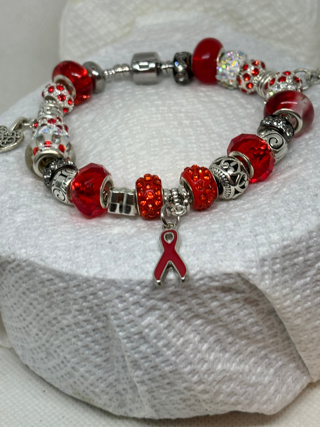 Red Awareness Ribbon Charm Bracelet