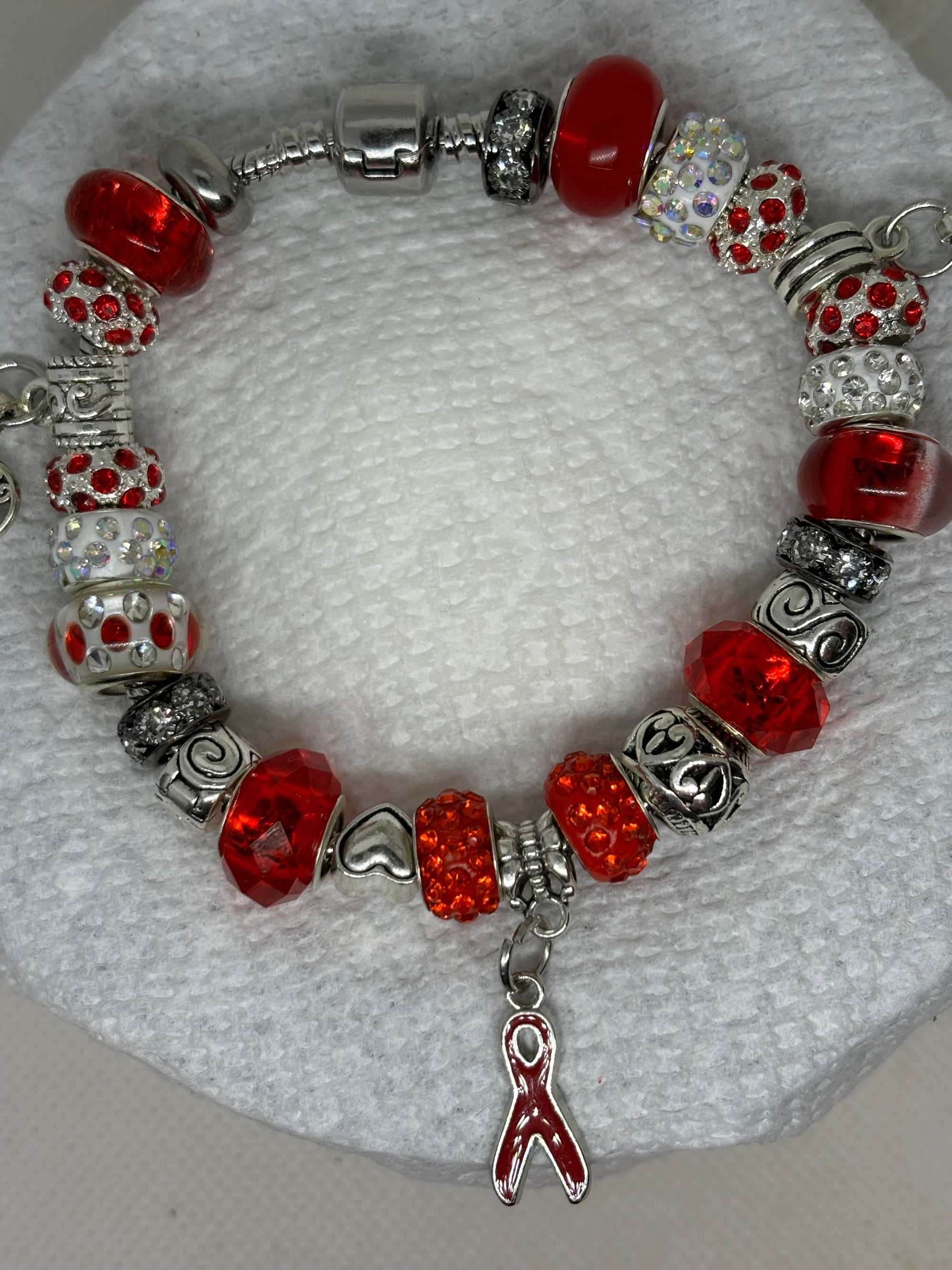 Red Awareness Ribbon Charm Bracelet