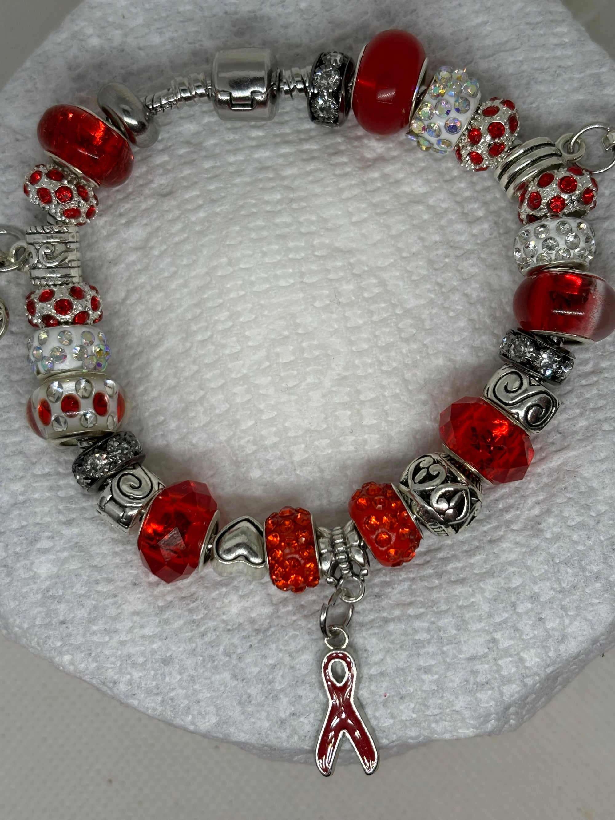 Red Awareness Ribbon Charm Bracelet