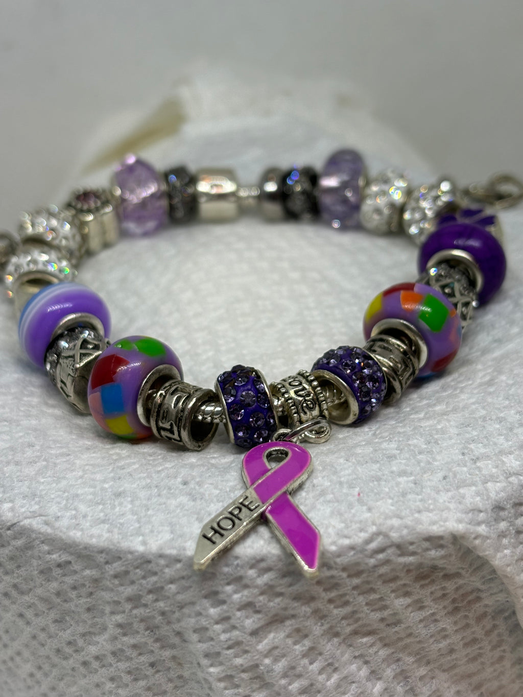 Purple Awareness Ribbon Charm Bracelet