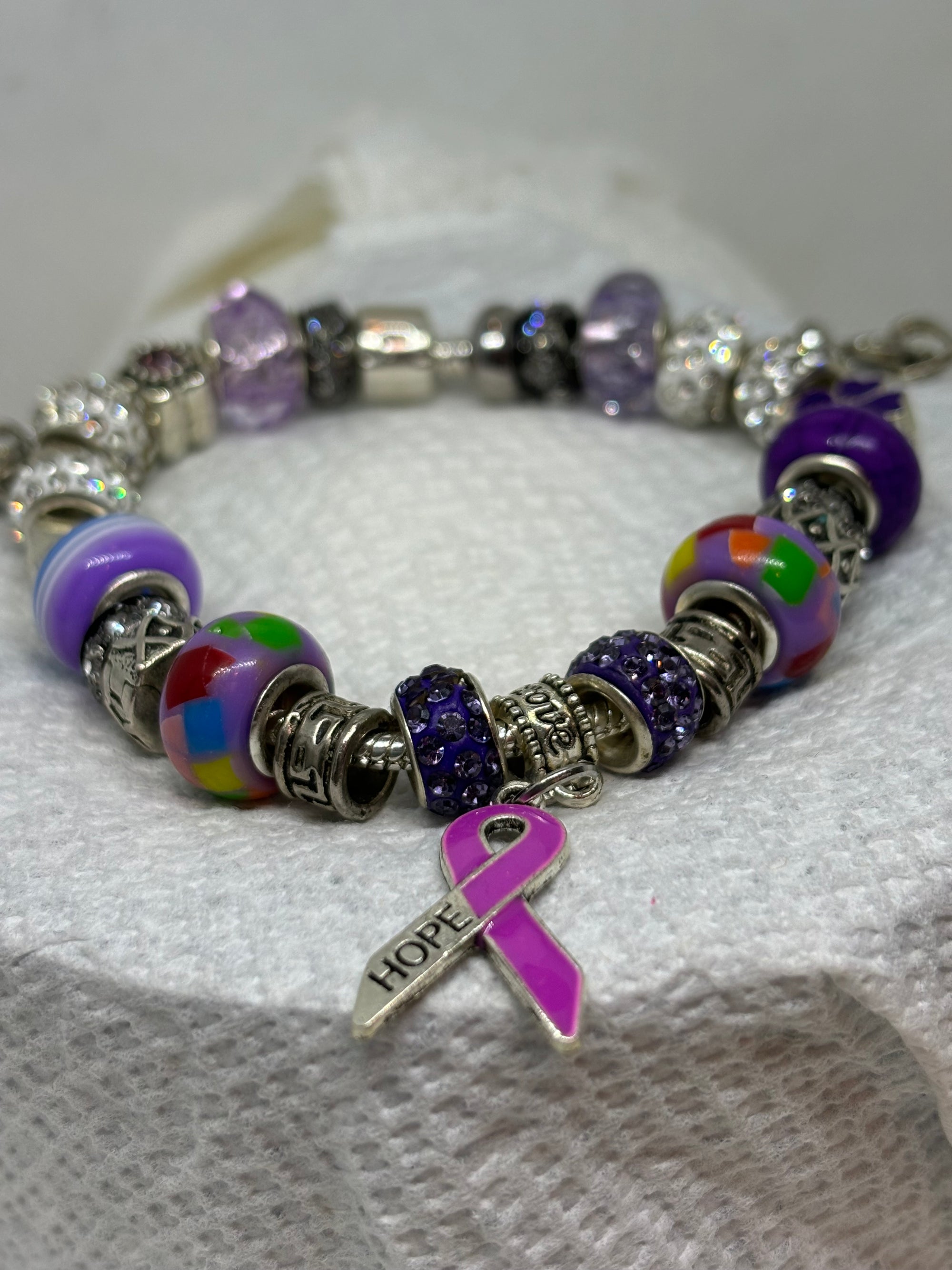Purple Awareness Ribbon Charm Bracelet