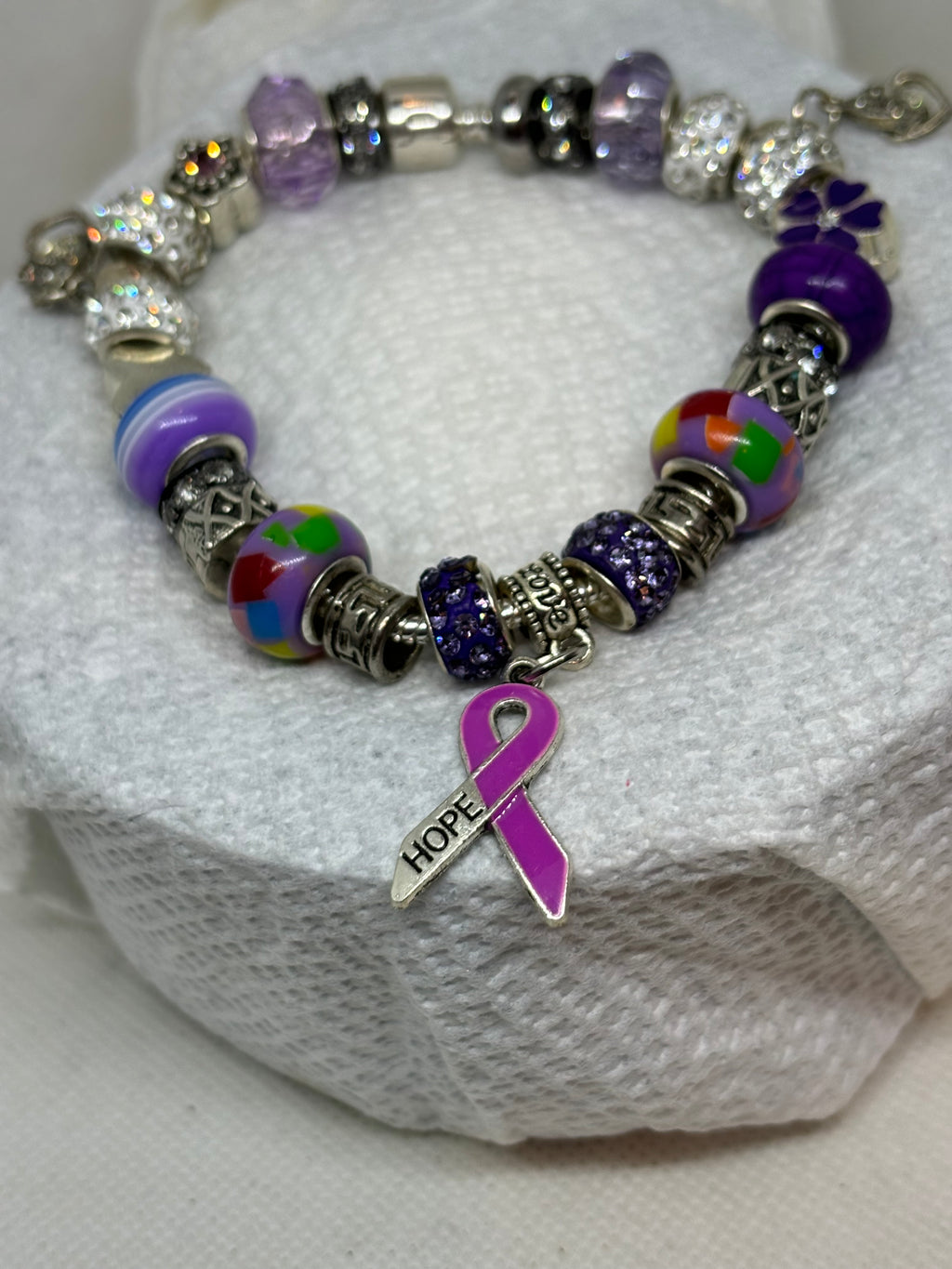 Purple Awareness Ribbon Charm Bracelet
