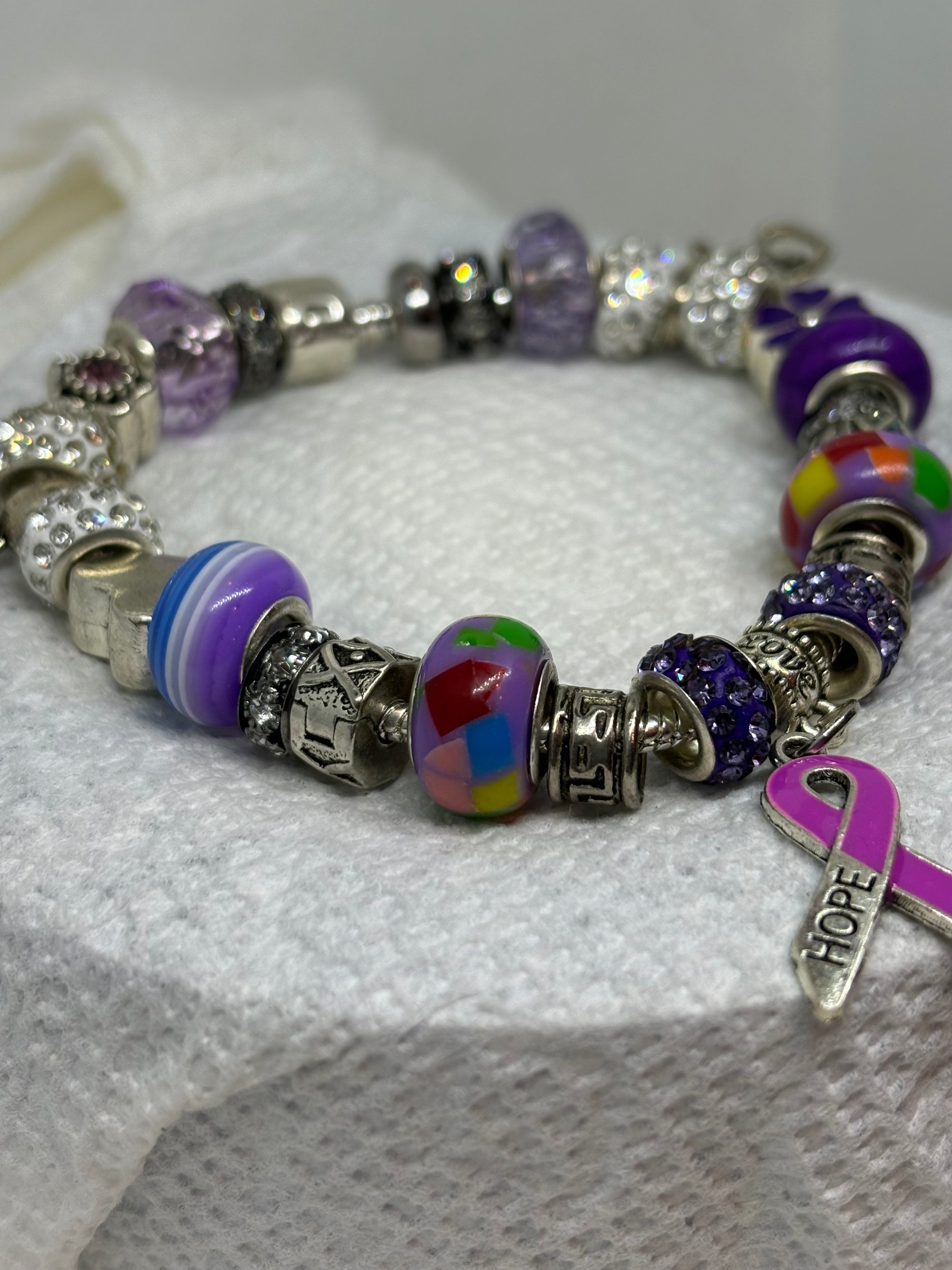 Purple Awareness Ribbon Charm Bracelet