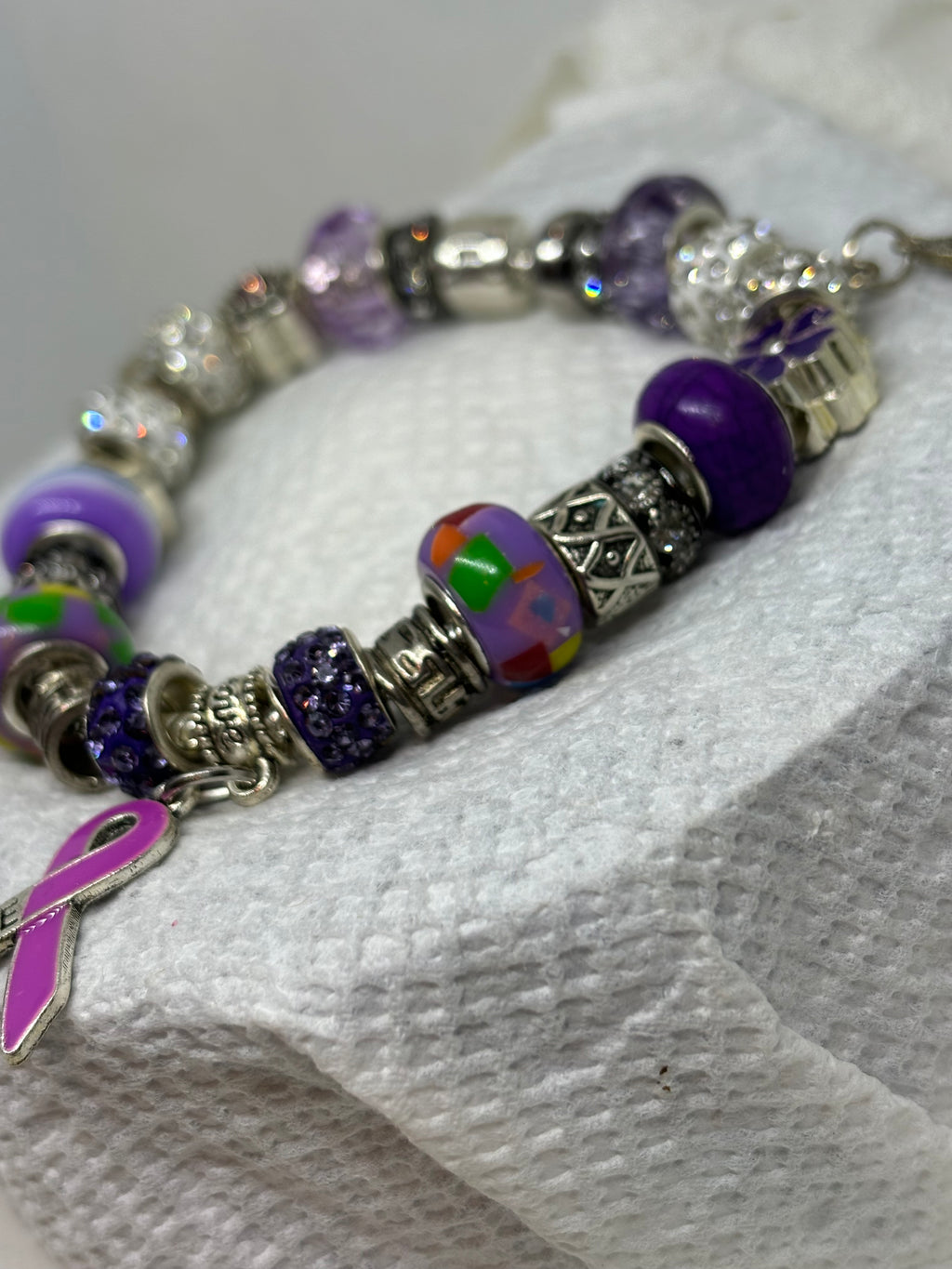 Purple Awareness Ribbon Charm Bracelet